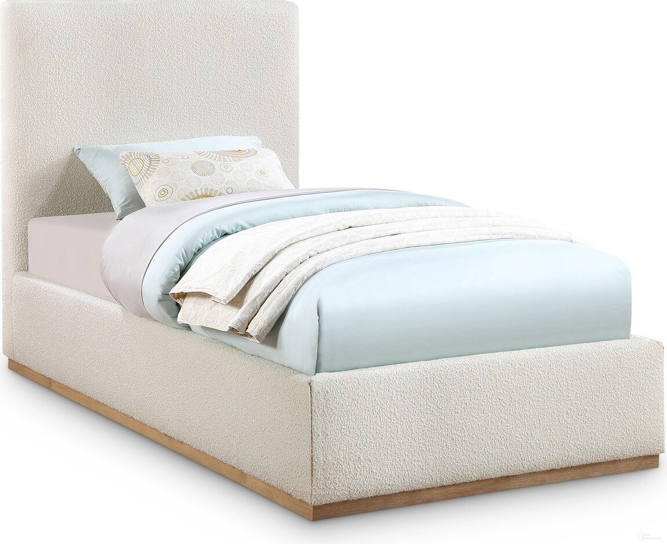The appearance of Monaco Boucle Fabric Twin Bed In Cream designed by Meridian in the modern / contemporary interior design. This cream piece of furniture  was selected by 1StopBedrooms from Monaco Collection to add a touch of cosiness and style into your home. Sku: MonacoCream-T Box 1/2 (Headboard);MonacoCream-T Box 2/2 (Footboard / Rails / Slats). Bed Type: Panel Bed. Bed Size: Twin. Material: Rubberwood.