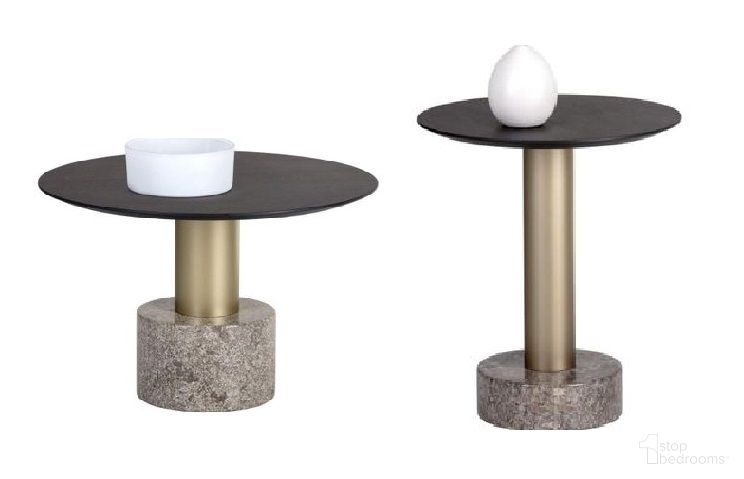 Monaco Occasional Table Set In Light Grey Marble / Charcoal Grey