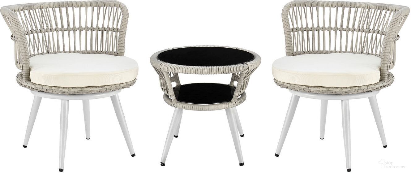The appearance of Monaco Rope Wicker 3-Piece Patio Conversation Set With Cushions In Cream designed by Manhattan Comfort in the traditional interior design. This white piece of furniture  was selected by 1StopBedrooms from Monaco Collection to add a touch of cosiness and style into your home. Sku: OD-CV013-CR. Material: Steel.