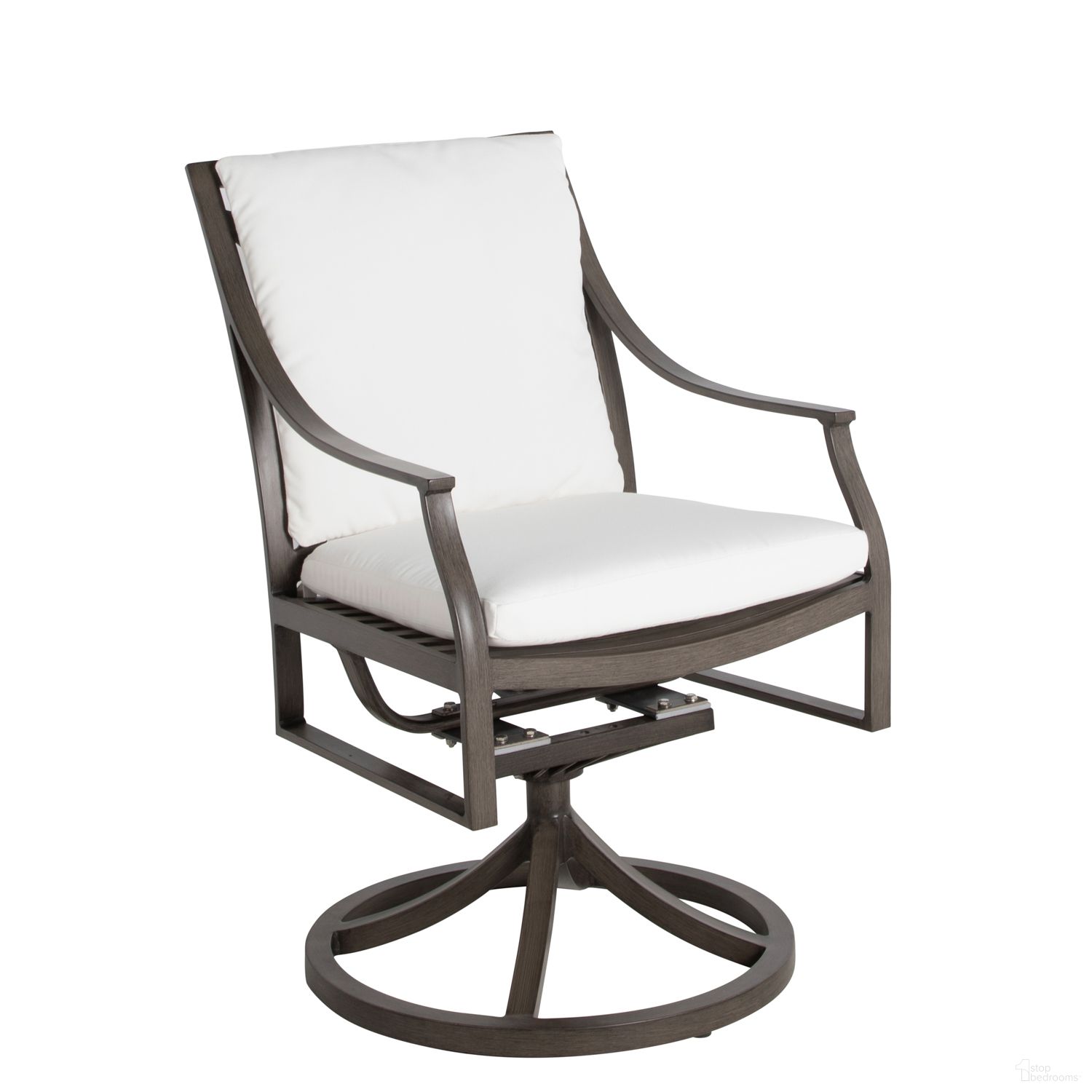 The appearance of Monaco Swivel Rocking Arm Chair In Cabana Stripe Fossil designed by Summer Classics in the traditional interior design. This cabana stripe fossil piece of furniture was selected by 1StopBedrooms from Monaco Collection to add a touch of cosiness and style into your home. Sku: 341931+C359439N. Material: Aluminum.