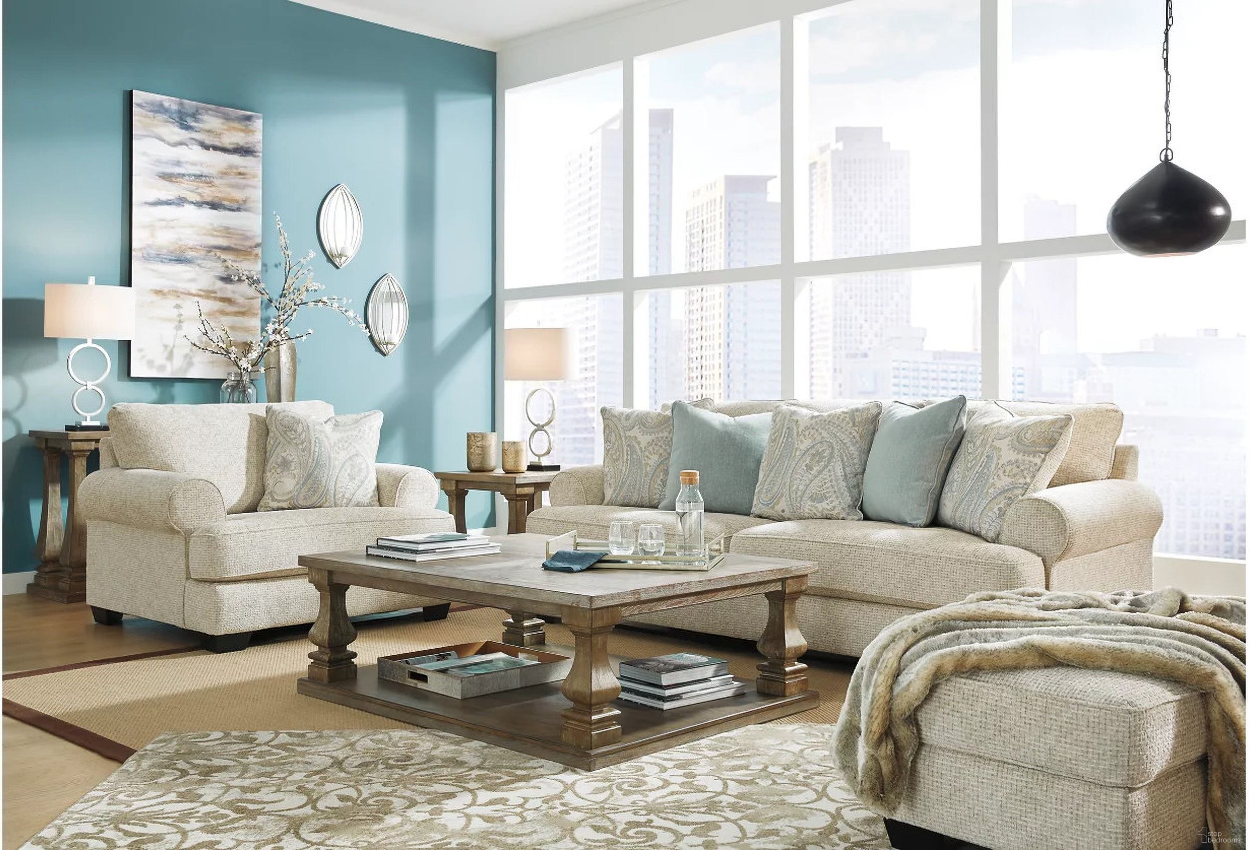 The appearance of Monaghan Living Room Set In Sandstone designed by Signature Design by Ashley in the transitional interior design. This sandstone piece of furniture  was selected by 1StopBedrooms from Monaghan Collection to add a touch of cosiness and style into your home. Sku: 9620538;9620535. Material: Fabric.