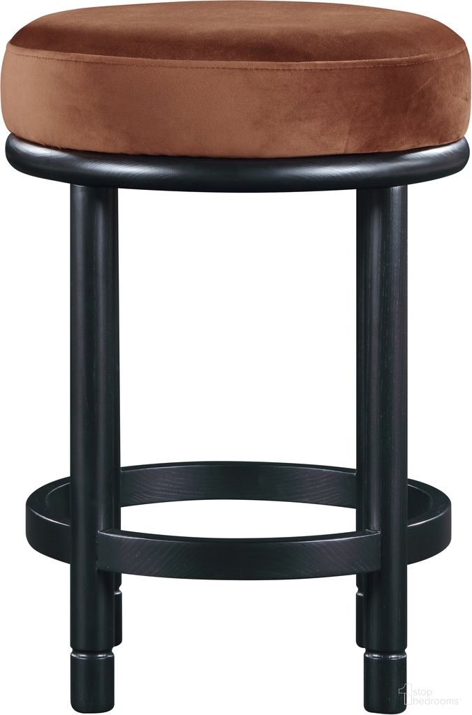 The appearance of Monette Velvet Counter Stool In Cognac and Black designed by Meridian in the modern / contemporary interior design. This cognac and black piece of furniture  was selected by 1StopBedrooms from Monette Collection to add a touch of cosiness and style into your home. Sku: 977Cognac-C. Material: Velvet.
