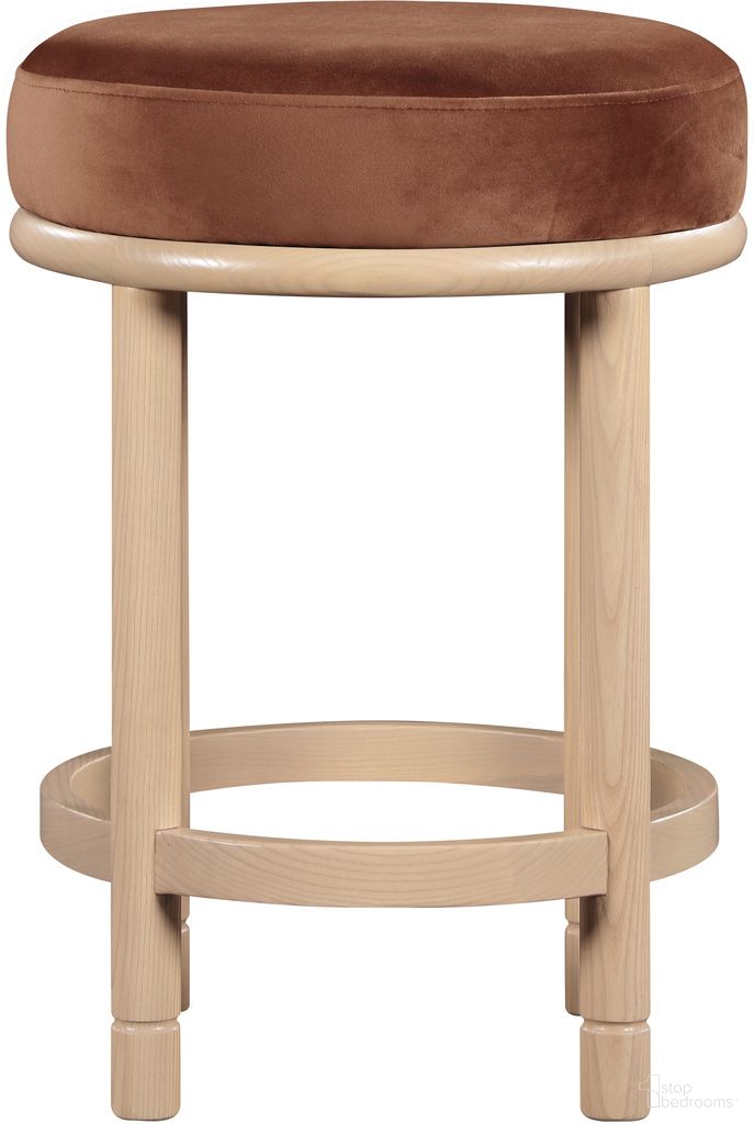 The appearance of Monette Velvet Counter Stool In Cognac and Natural designed by Meridian in the modern / contemporary interior design. This cognac and natural piece of furniture was selected by 1StopBedrooms from Monette Collection to add a touch of cosiness and style into your home. Sku: 976Cognac-C. Material: Velvet.