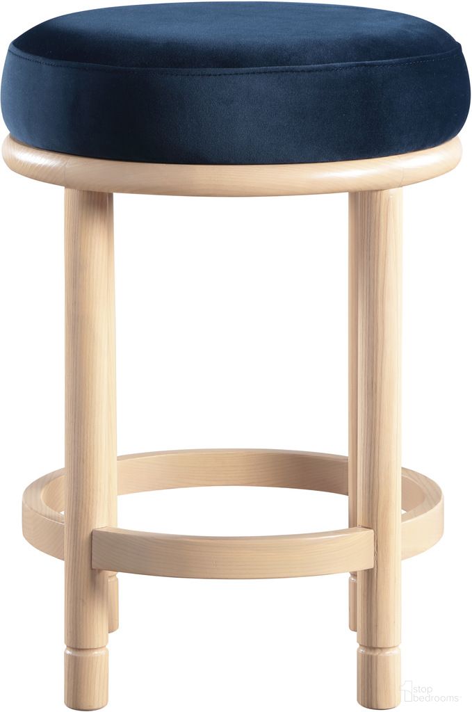 The appearance of Monette Velvet Counter Stool In Navy and Natural designed by Meridian in the modern / contemporary interior design. This navy and natural piece of furniture was selected by 1StopBedrooms from Monette Collection to add a touch of cosiness and style into your home. Sku: 976Navy-C. Material: Velvet.