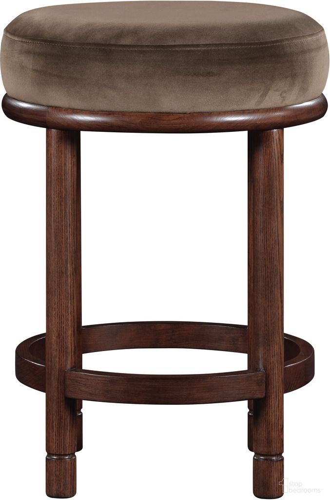 The appearance of Monette Velvet Upholstered Counter Stool In Brown designed by Meridian in the modern / contemporary interior design. This brown piece of furniture  was selected by 1StopBedrooms from Monette Collection to add a touch of cosiness and style into your home. Sku: 978Brown-C. Material: Velvet.