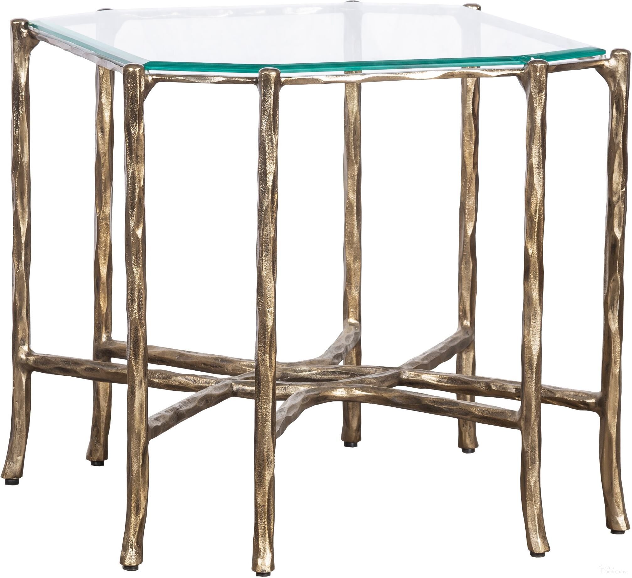 The appearance of Monier End Table In Antique Gold designed by Fairfield Chair in the transitional interior design. This antique gold piece of furniture  was selected by 1StopBedrooms from Monier Collection to add a touch of cosiness and style into your home. Sku: 8089-94-G. Material: Metal/Glass.