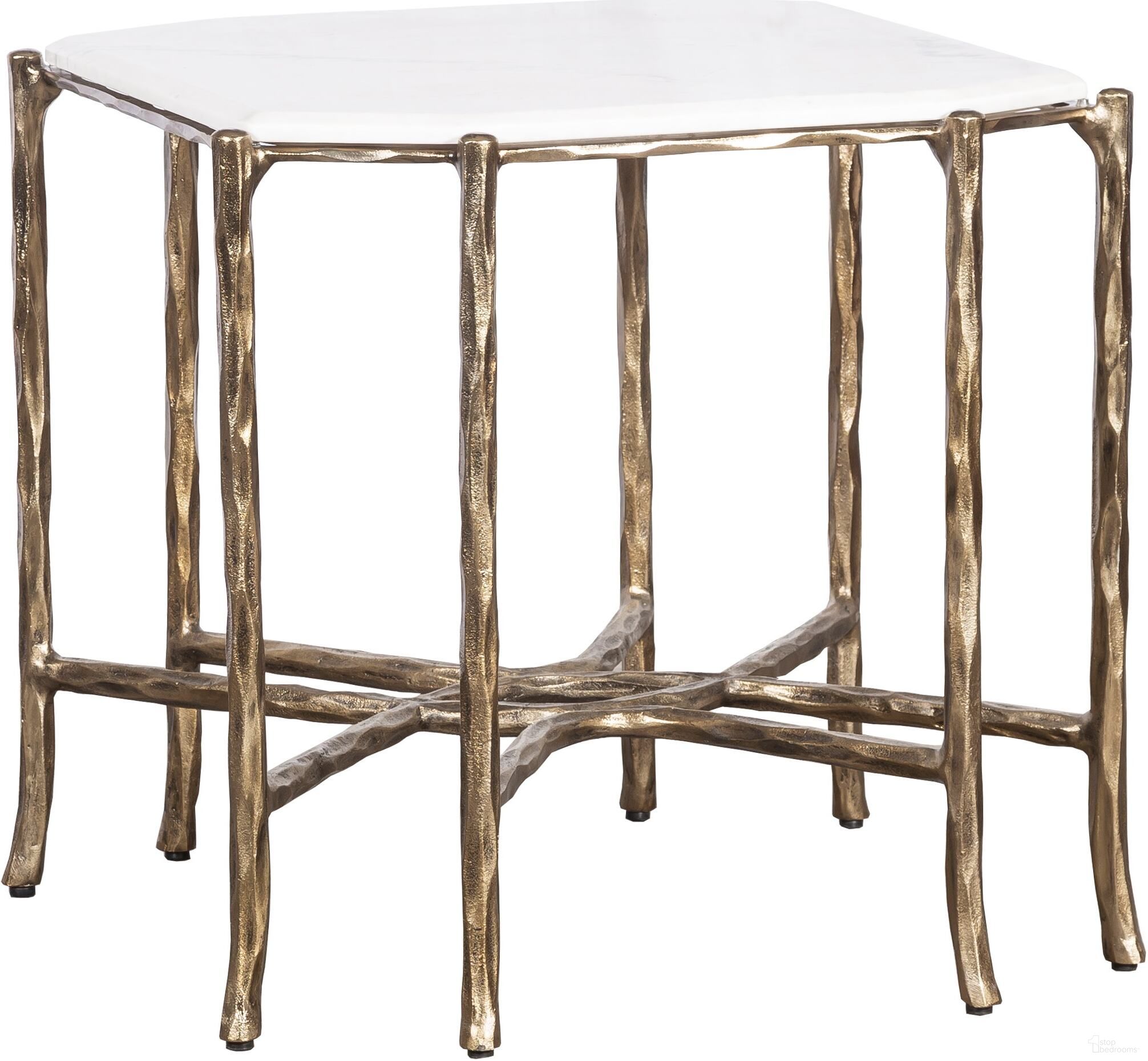The appearance of Monier End Table In Antique Gold designed by Fairfield Chair in the transitional interior design. This antique gold piece of furniture  was selected by 1StopBedrooms from Monier Collection to add a touch of cosiness and style into your home. Sku: 8089-94-M. Material: Stone.