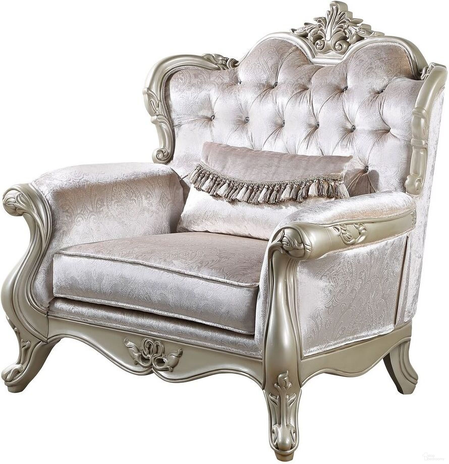 The appearance of Monique Chair In White designed by New Classic in the traditional interior design. This white piece of furniture  was selected by 1StopBedrooms from Monique Collection to add a touch of cosiness and style into your home. Sku: U502T-10. Material: Fabric.
