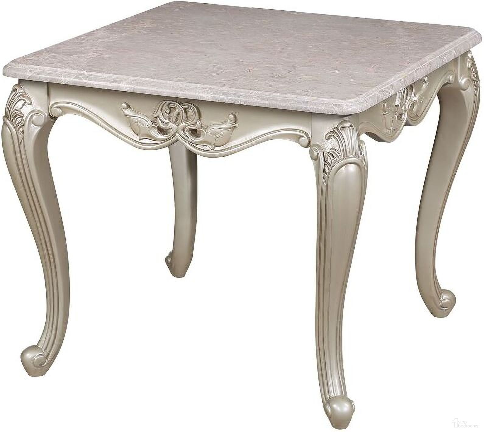 The appearance of Monique End Table In White designed by New Classic in the traditional interior design. This white piece of furniture was selected by 1StopBedrooms from Monique Collection to add a touch of cosiness and style into your home. Sku: T502T-20. Material: Marble.