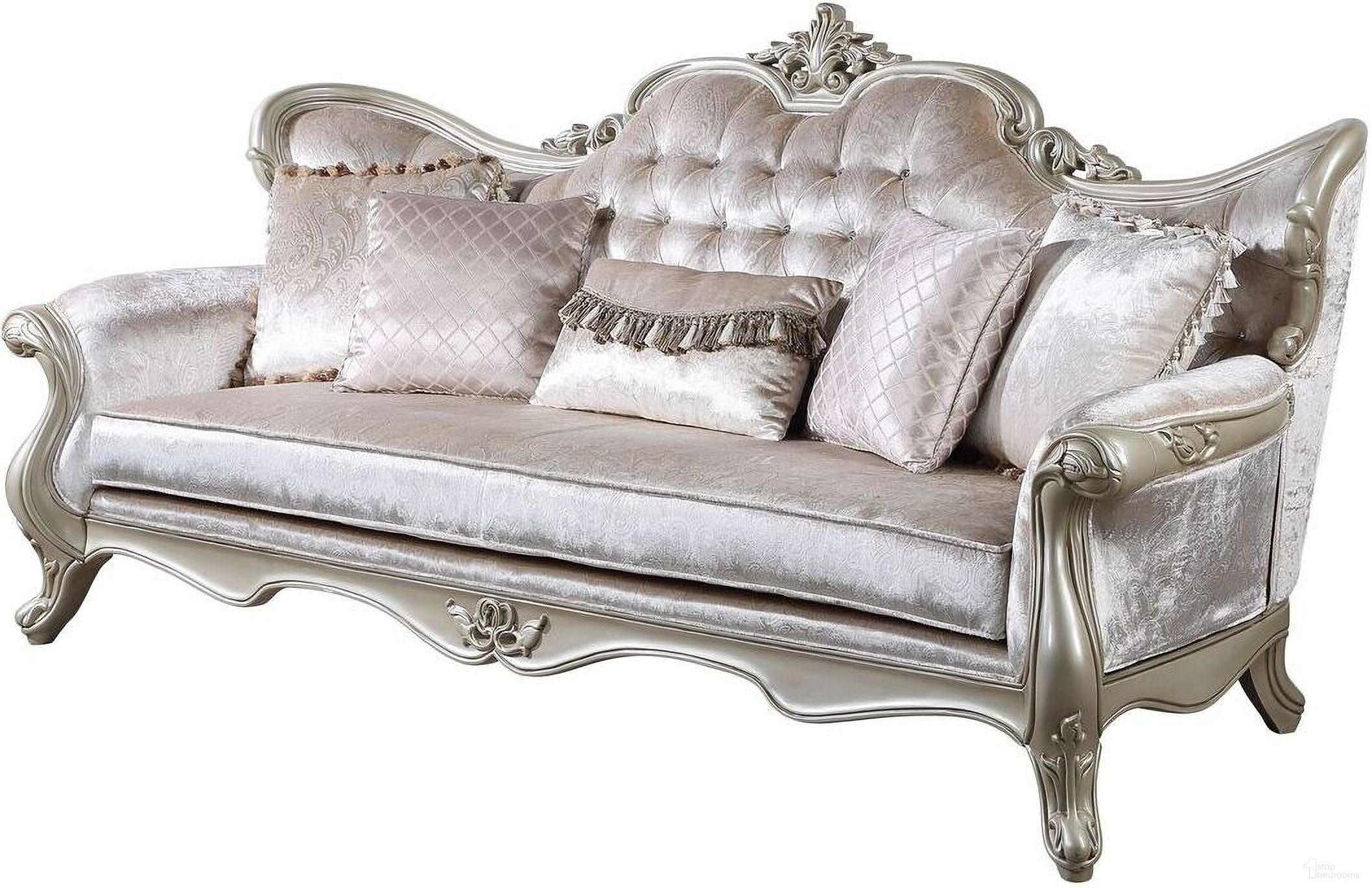 The appearance of Monique Sofa In White designed by New Classic in the traditional interior design. This white piece of furniture was selected by 1StopBedrooms from Monique Collection to add a touch of cosiness and style into your home. Sku: U502T-30. Material: Fabric.