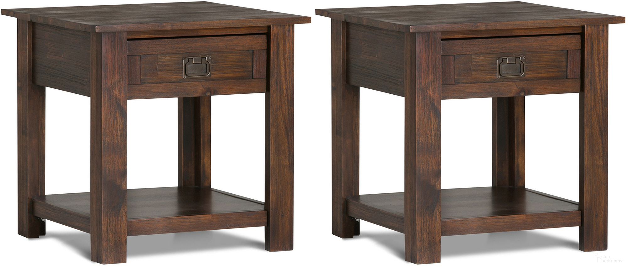 The appearance of Monroe 22 Inch Solid Acacia End Table Set of 2 In Distressed Charcoal Brown designed by Simpli Home in the modern / contemporary interior design. This distressed charcoal brown piece of furniture was selected by 1StopBedrooms from Monroe Collection to add a touch of cosiness and style into your home. Sku: MOS222ET001DCB. Material: Acacia.