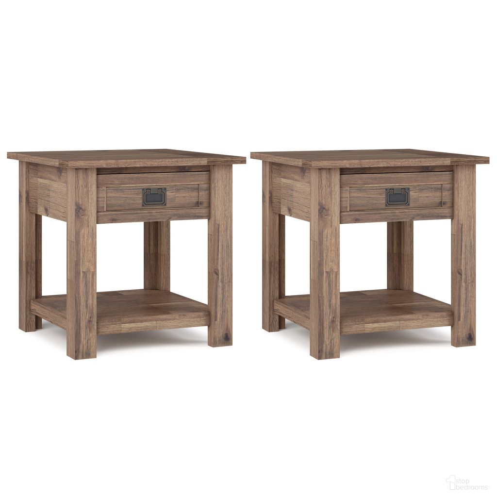 The appearance of Monroe 22 Inch Solid Acacia End Table Set of 2 In Rustic Natural Aged Brown designed by Simpli Home in the modern / contemporary interior design. This rustic natural aged brown piece of furniture was selected by 1StopBedrooms from Monroe Collection to add a touch of cosiness and style into your home. Sku: MOS222ET001RNAB. Material: Acacia.