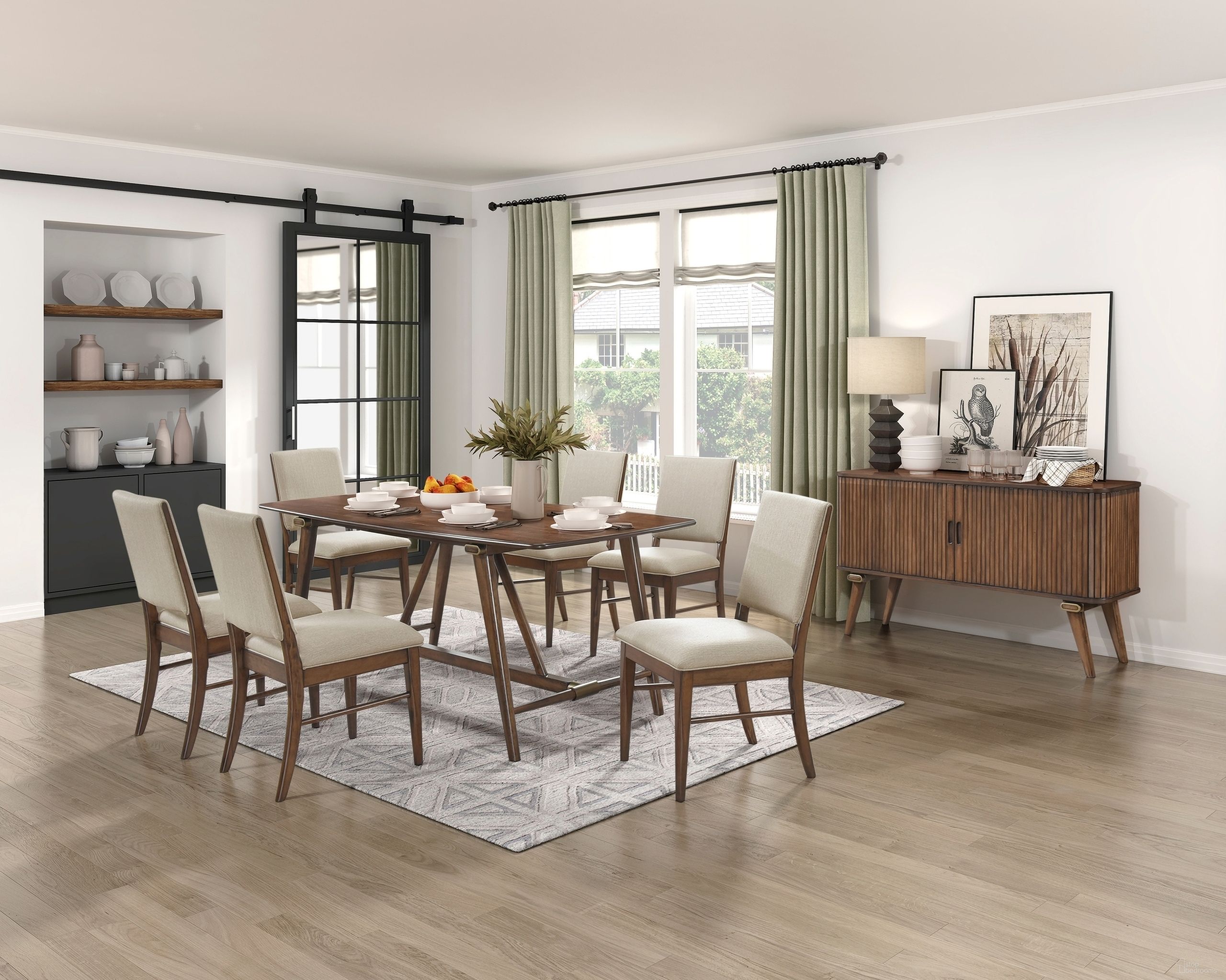 The appearance of Monroe Dining Room Set In Brown and Walnut designed by Homelegance in the modern / contemporary interior design. This brown and walnut piece of furniture was selected by 1StopBedrooms from Monroe Collection to add a touch of cosiness and style into your home. Sku: 5901-71;5901-S2N. Material: Wood. Table Top Shape: Rectangular. Size: 36" x 71".