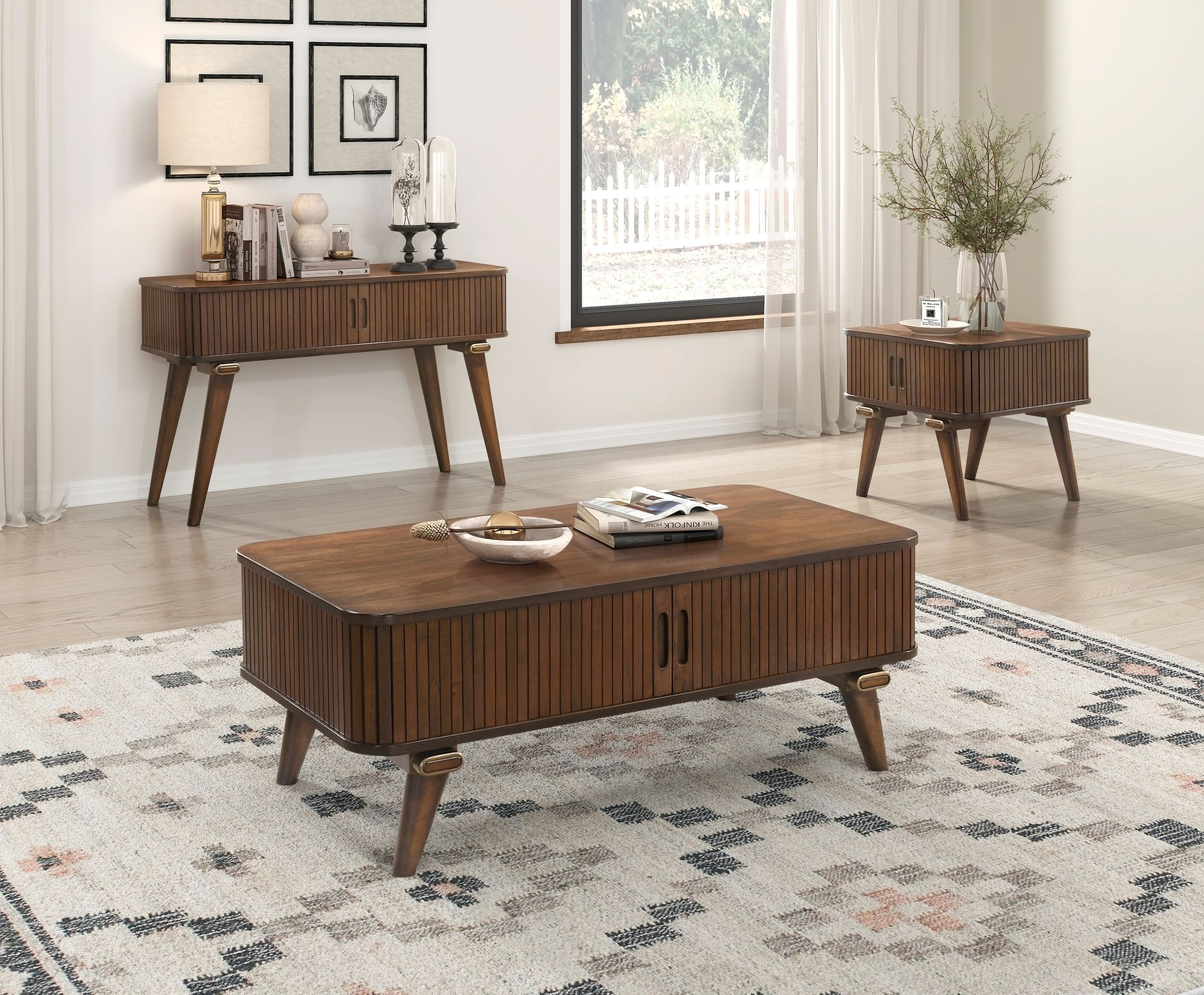 The appearance of Monroe Occasional Table Set In Brown and Walnut designed by Homelegance in the modern / contemporary interior design. This brown and walnut piece of furniture was selected by 1StopBedrooms from Monroe Collection to add a touch of cosiness and style into your home. Sku: 5901-30;5901-04. Material: Wood.