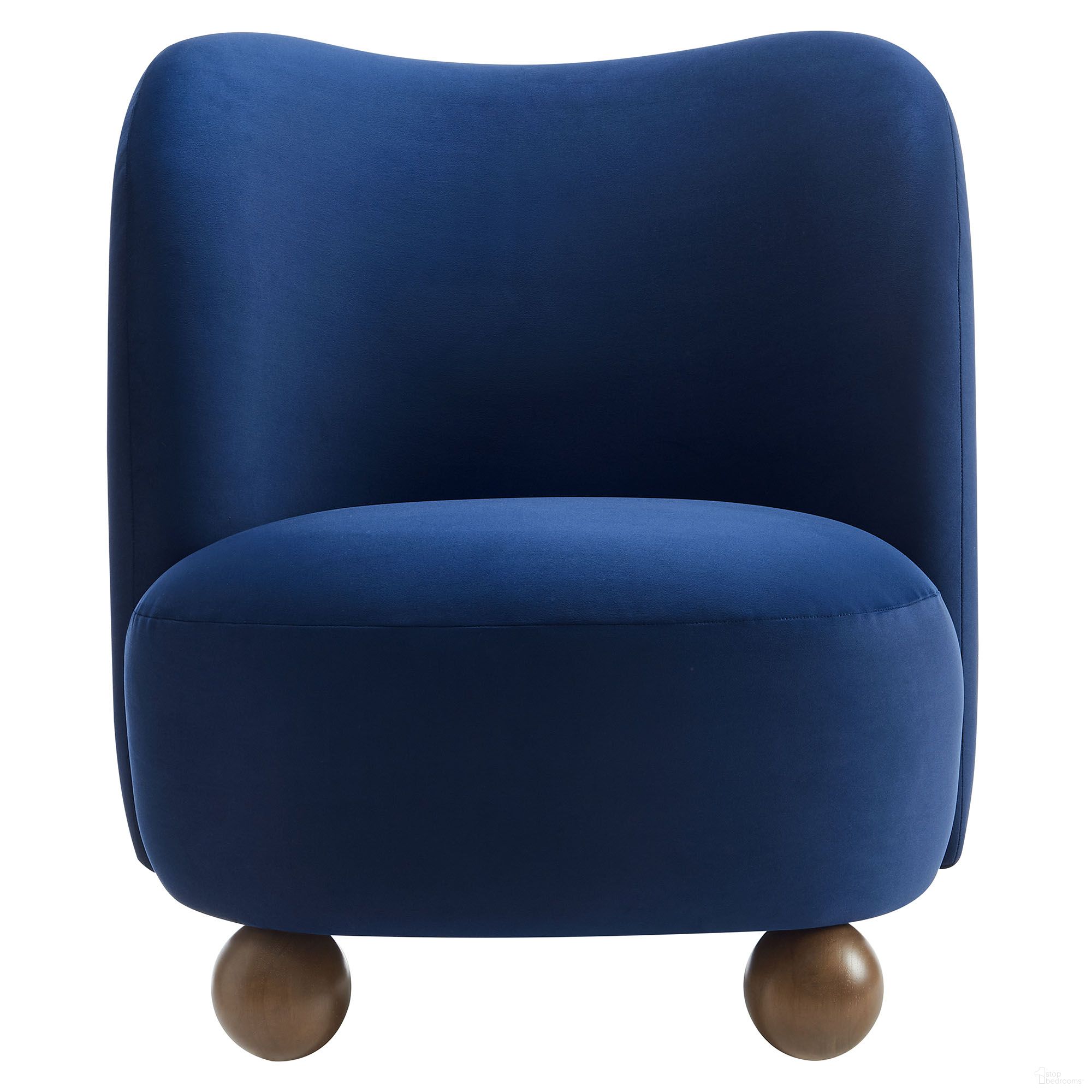 Monroe Performance Velvet Accent Chair In Midnight Blue and Walnut