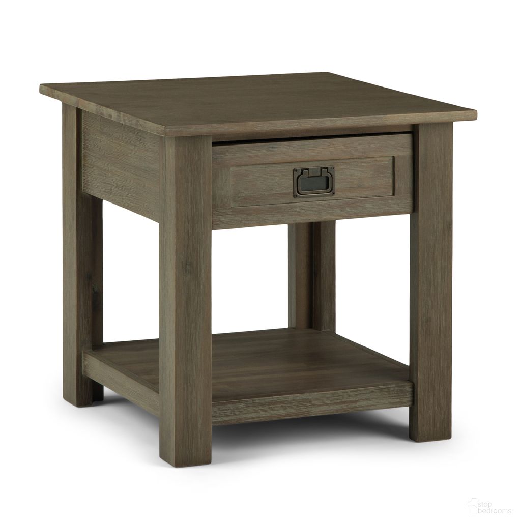 The appearance of Monroe Solid Acacia Wood End Table In Distressed Grey designed by Simpli Home in the rustic / southwestern interior design. This distressed grey piece of furniture was selected by 1StopBedrooms from Monroe Collection to add a touch of cosiness and style into your home. Sku: AXCMON-03GR. Material: Acacia.