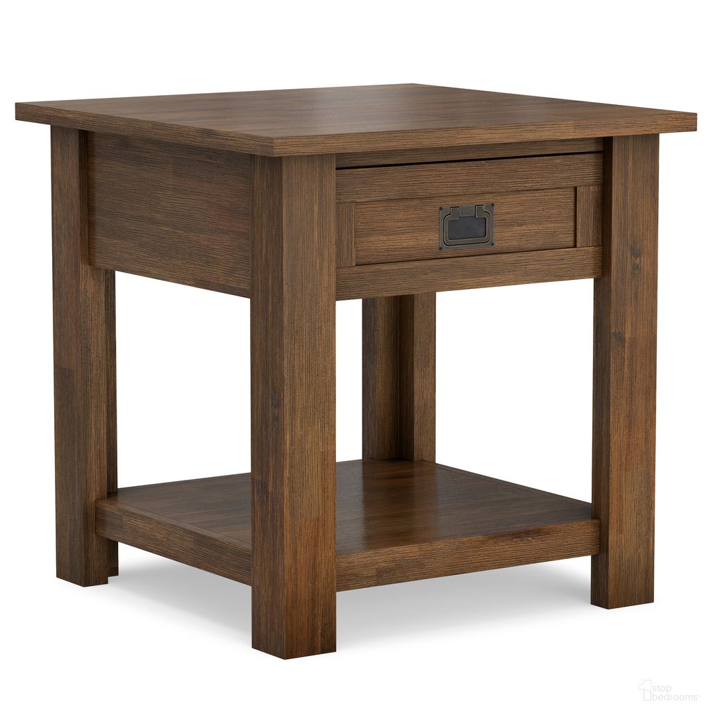 The appearance of Monroe Solid Acacia Wood End Table In Rustic Natural Aged Brown designed by Simpli Home in the rustic / southwestern interior design. This rustic natural aged brown piece of furniture was selected by 1StopBedrooms from Monroe Collection to add a touch of cosiness and style into your home. Sku: AXCMON-03RNAB. Material: Acacia.