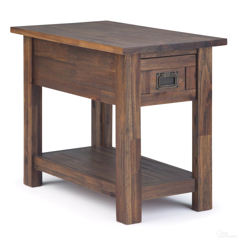 The appearance of Monroe Solid Acacia Wood Narrow Side Table In Distressed Charcoal Brown designed by Simpli Home in the rustic / southwestern interior design. This distressed charcoal brown piece of furniture  was selected by 1StopBedrooms from Monroe Collection to add a touch of cosiness and style into your home. Sku: AXCMON-09DCB. Material: Acacia.