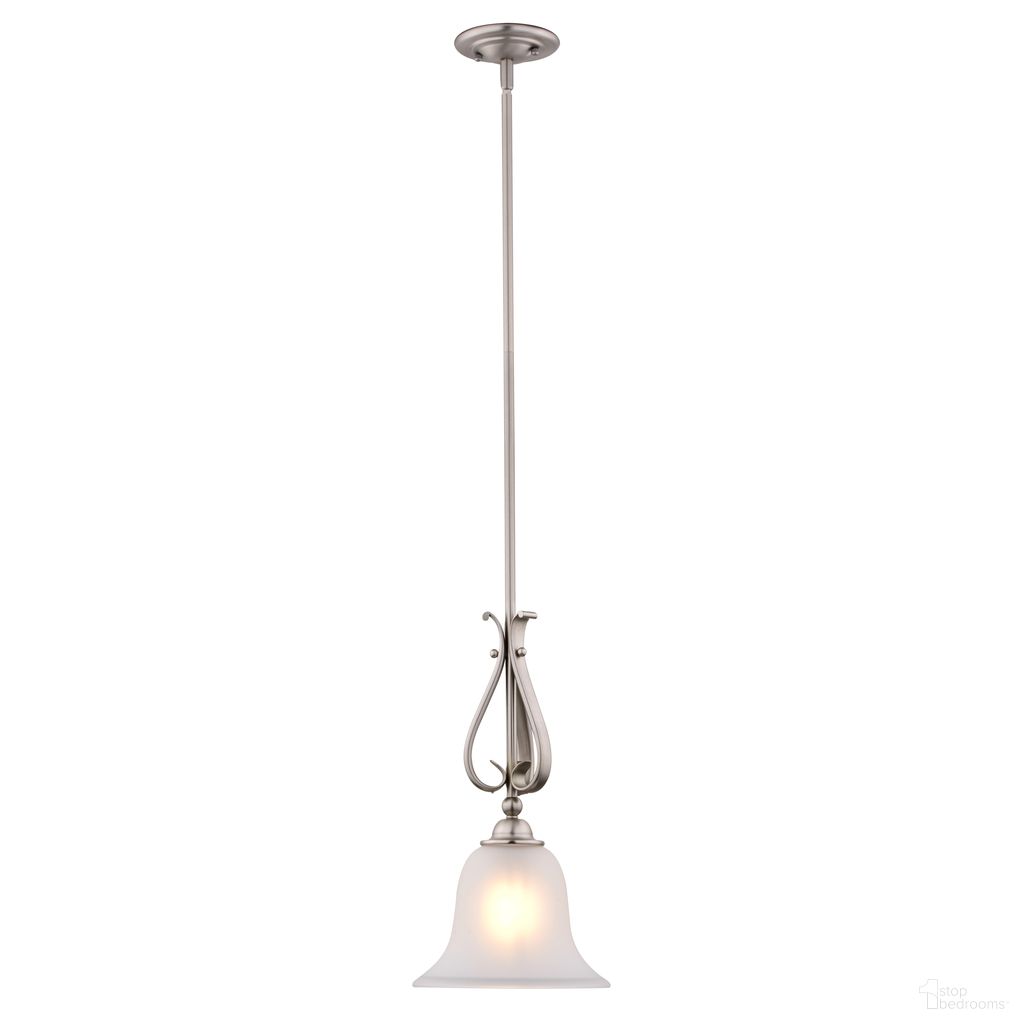 The appearance of Monrovia 8.75 Inch Mini Pendant In Brushed Nickel designed by Vaxcel in the transitional interior design. This brushed nickel piece of furniture  was selected by 1StopBedrooms from Monrovia Collection to add a touch of cosiness and style into your home. Sku: P0415. Material: Steel.