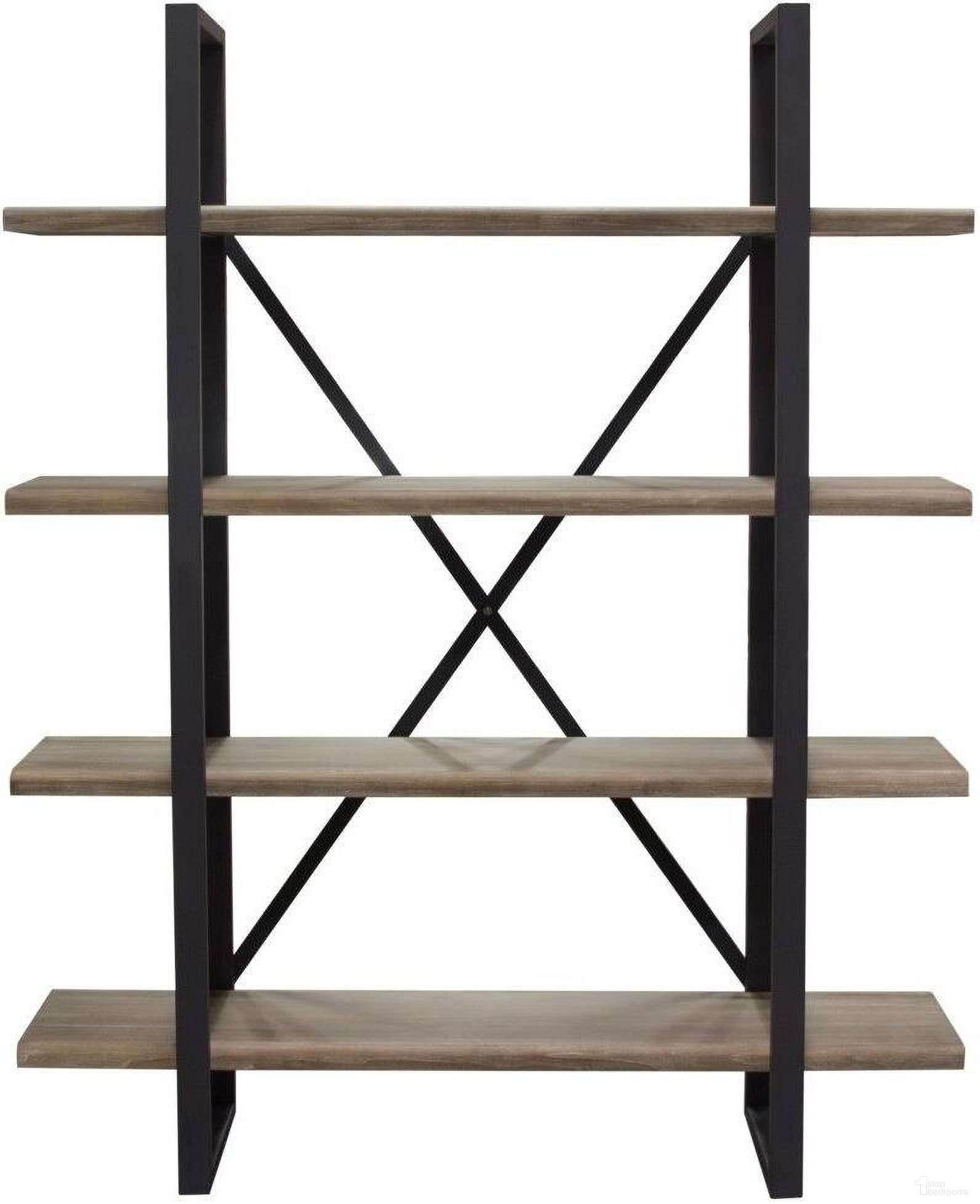 Montana 73 Inch 4-Tiered Shelf Unit In Rustic Oak Finish With Iron Frame
