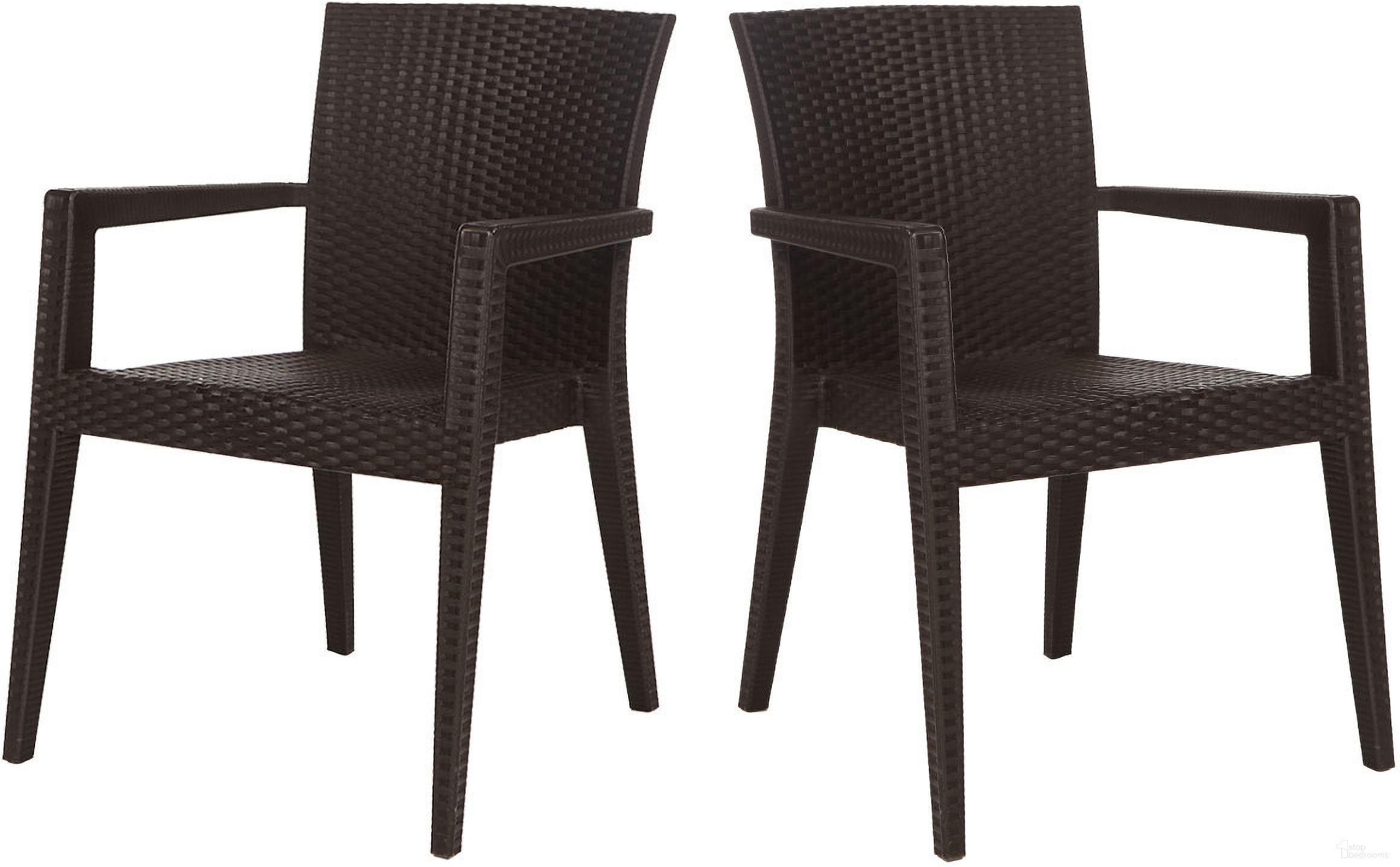 The appearance of Montana Set of 2 Stackable Armchair In Brown designed by Rainbow Outdoor in the traditional interior design. This brown piece of furniture  was selected by 1StopBedrooms from Montana Collection to add a touch of cosiness and style into your home. Sku: RBO-MONTANA-BRW-AC-SET2. Material: Polypropylene.