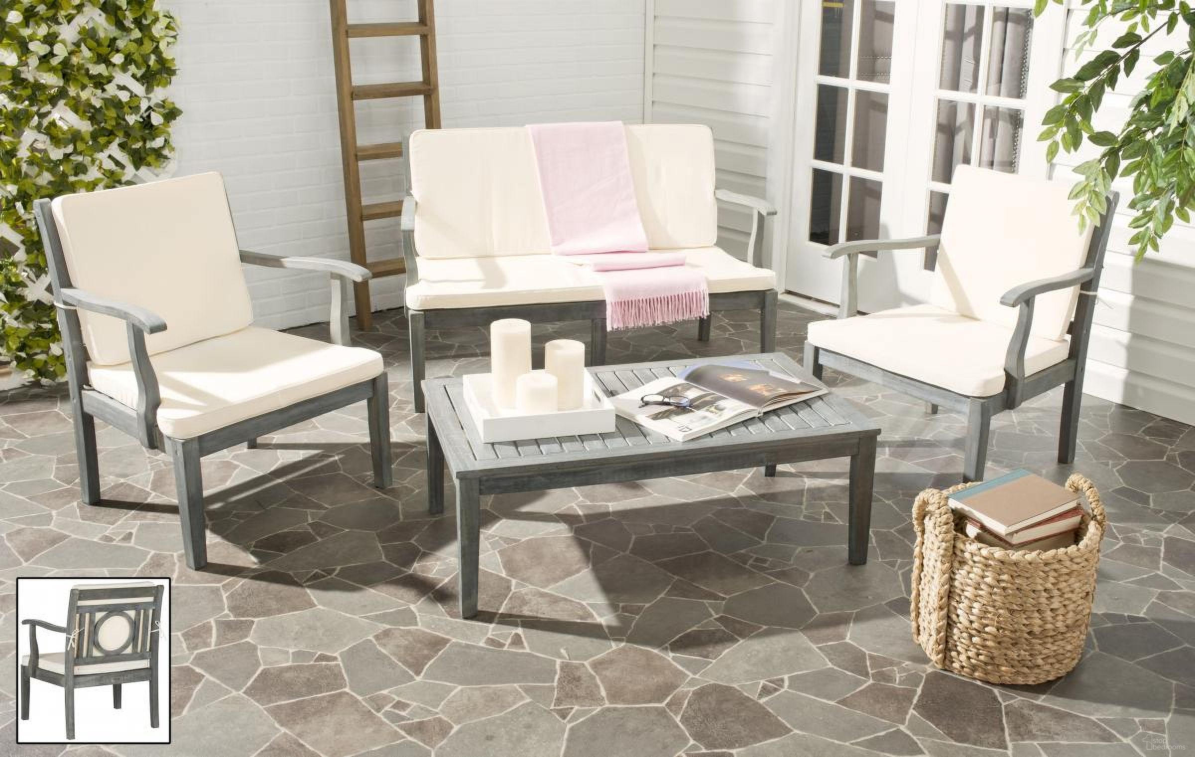 The appearance of Montclair 4 Piece Outdoor Living Set designed by Safavieh in the modern / contemporary interior design. This grey and beige piece of furniture was selected by 1StopBedrooms from Montclair Collection to add a touch of cosiness and style into your home. Sku: PAT6712B. Material: Steel.