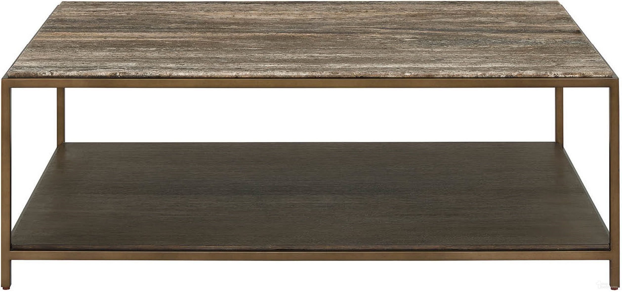 The appearance of Montclair Brindle Cocktail Table In Smoked Gold and Travertine designed by Universal in the modern / contemporary interior design. This smoked gold and travertine piece of furniture was selected by 1StopBedrooms from Montclair Collection to add a touch of cosiness and style into your home. Sku: U508801. Material: Stone.