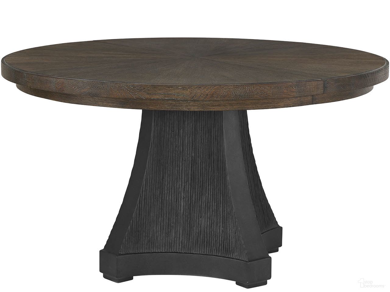 The appearance of Montclair Cinder Dining Table In Cocoa designed by Universal in the transitional interior design. This cocoa piece of furniture was selected by 1StopBedrooms from Montclair Collection to add a touch of cosiness and style into your home. Sku: U508656. Table Base Style: Pedestal. Table Top Shape: Round. Material: Wood. Size: 54".