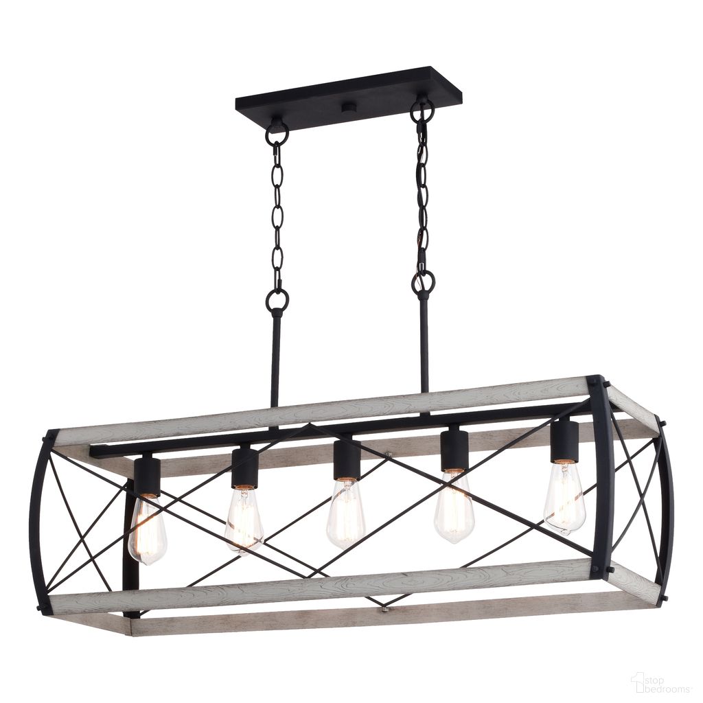 Montclare 35 Inch 5 Light Linear Chandelier In Textured Black and White Ash