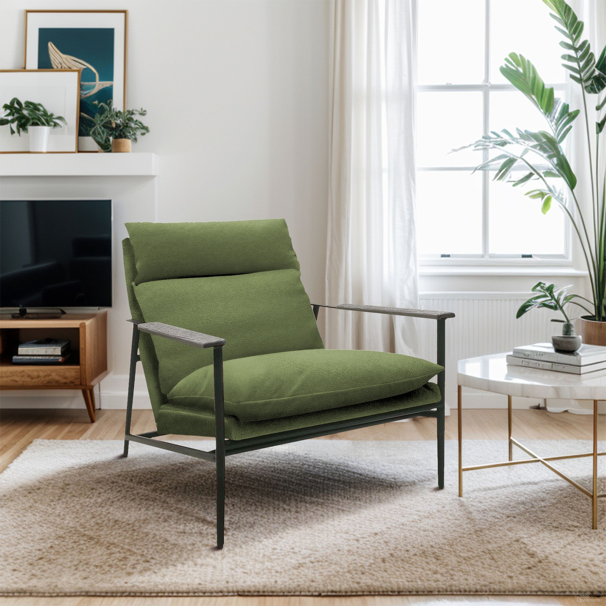 The appearance of Monte Accent Chair In Green designed by Olliix in the modern / contemporary interior design. This green piece of furniture  was selected by 1StopBedrooms from Monte Collection to add a touch of cosiness and style into your home. Sku: CH100-0050. Material: Polyester.