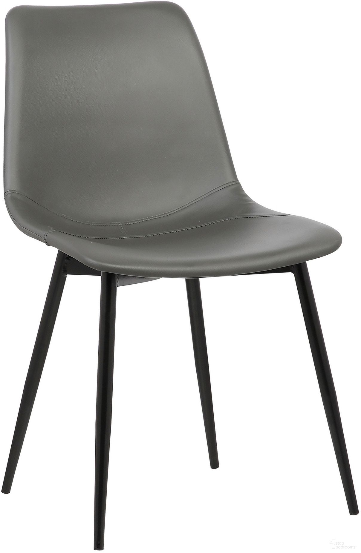 The appearance of Monte Contemporary Dining Chair In Gray Faux Leather with Black Powder Coated Metal Legs designed by Armen Living in the modern / contemporary interior design. This gray piece of furniture  was selected by 1StopBedrooms from Monte Collection to add a touch of cosiness and style into your home. Sku: LCMOCHGREY. Material: Poplar. Chair Type: Side Chair.