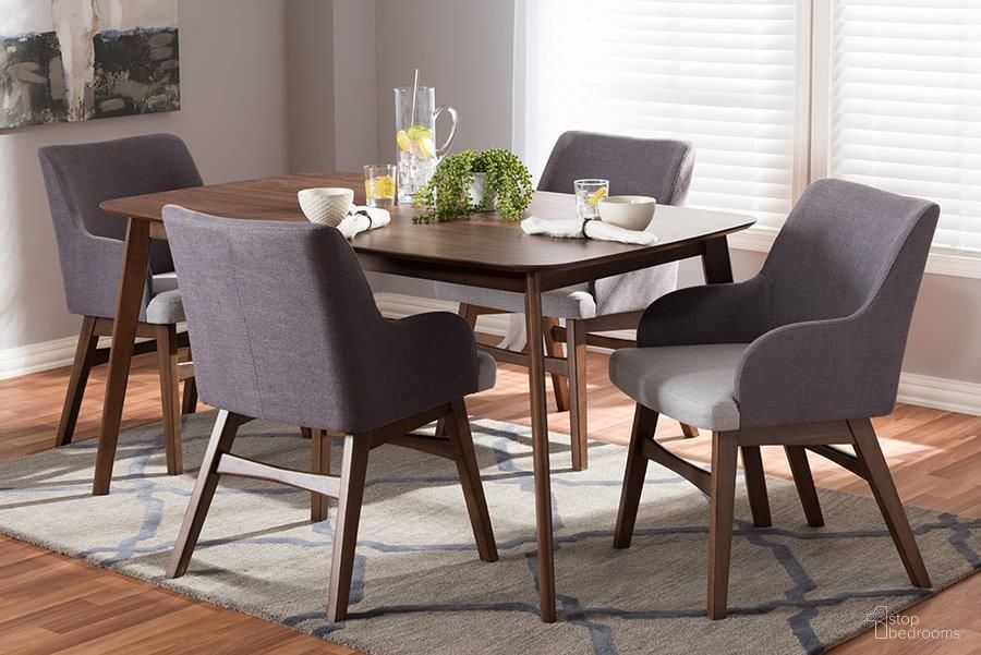 The appearance of Monte Mid-Century Modern Walnut Wood Rectangular 5-Piece Dining Set designed by Baxton Studio in the transitional interior design. This walnut piece of furniture was selected by 1StopBedrooms from Monte Collection to add a touch of cosiness and style into your home. Sku: Monte-Dark Grey-5PC Dining Set. Material: Rubberwood.