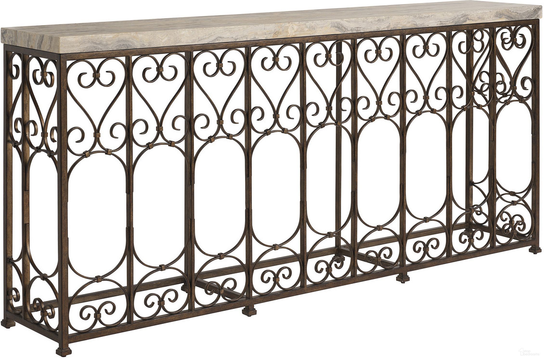 The appearance of Montecito Fletcher Metal Console Table In Bronze designed by Barclay Butera in the traditional interior design. This bronze piece of furniture was selected by 1StopBedrooms from Montecito Collection to add a touch of cosiness and style into your home. Sku: 940-967C. Material: Stone.
