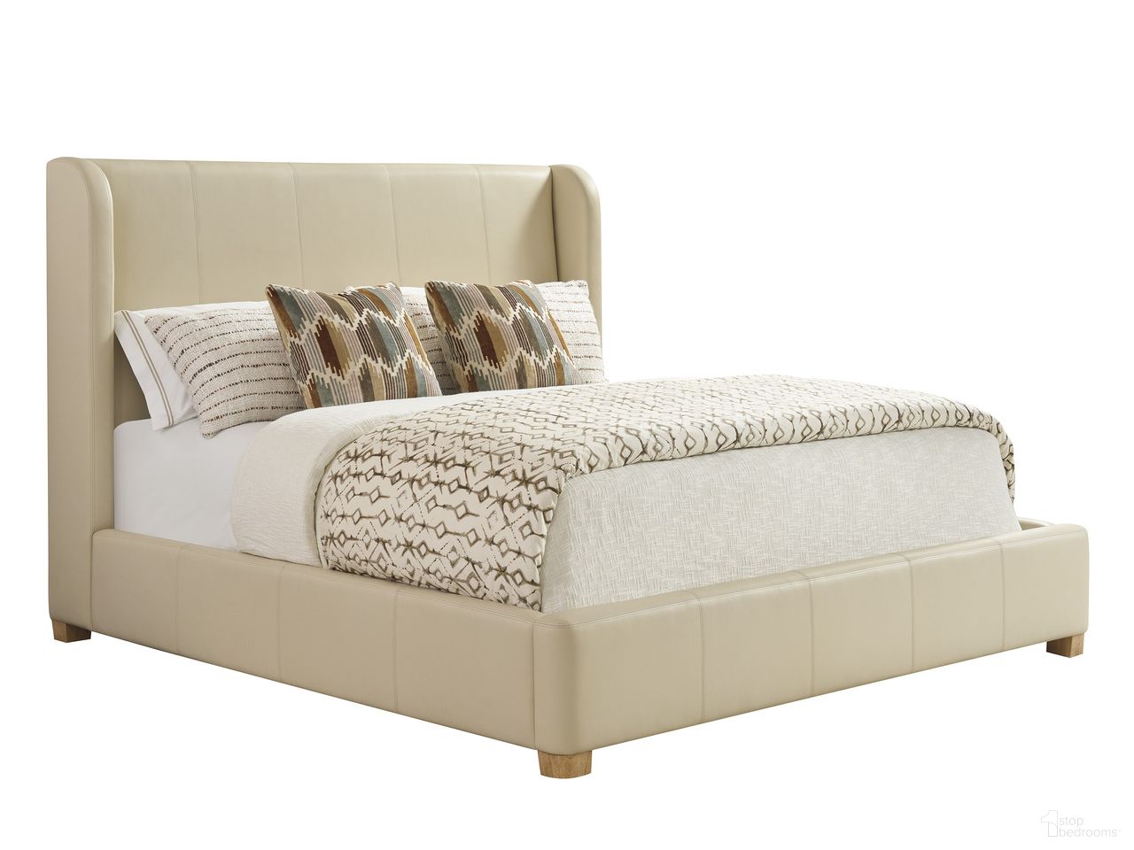 The appearance of Montecito Summerland King Leather Bed In Cream designed by Barclay Butera in the modern / contemporary interior design. This cream piece of furniture was selected by 1StopBedrooms from Montecito Collection to add a touch of cosiness and style into your home. Sku: 940-144C. Bed Size: King. Material: Genuine Leather. Bed Type: Upholstered Bed.