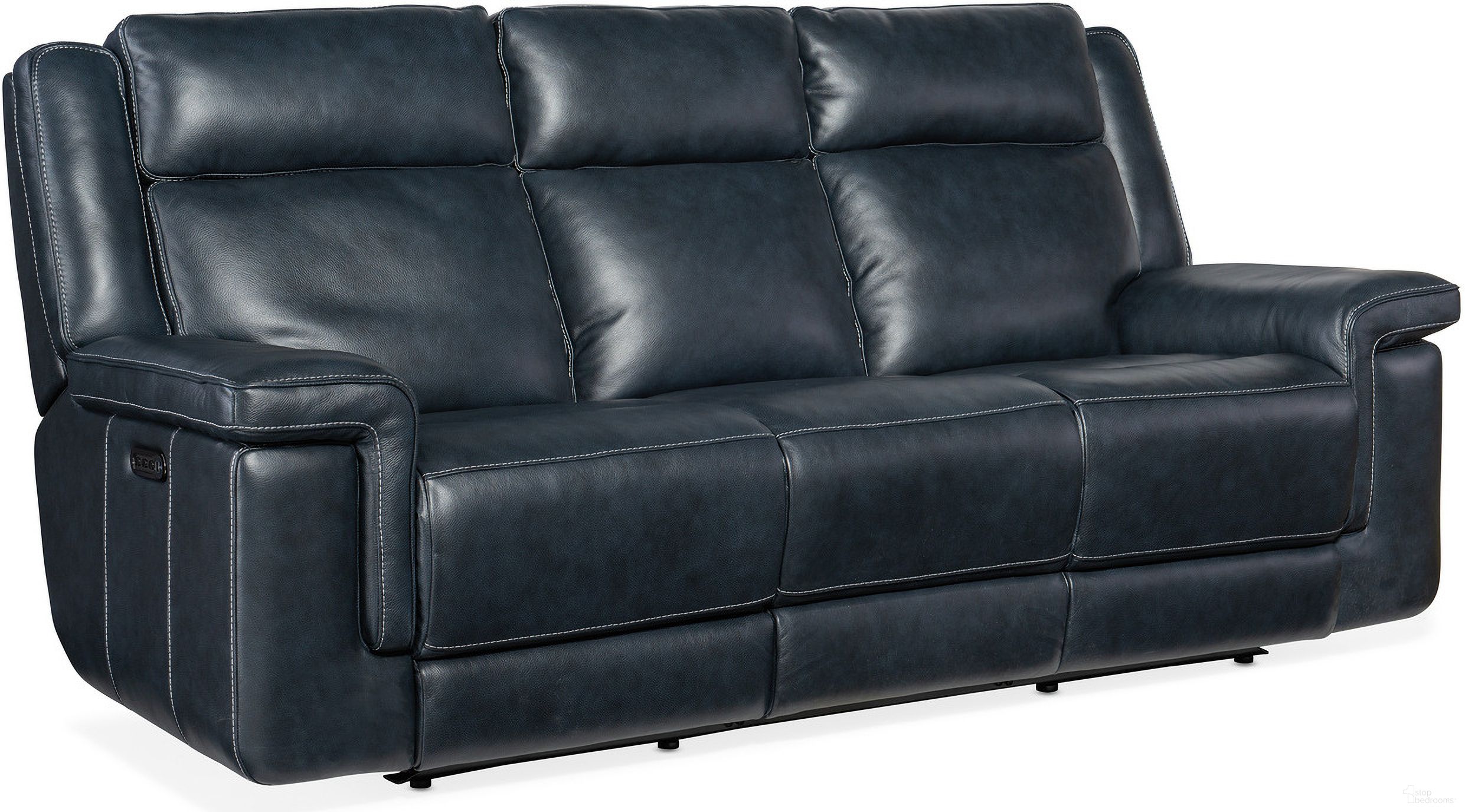 The appearance of MS Montel Lay Flat Power Sofa With Power Headrest And Lumbar In Blue designed by Hooker in the transitional interior design. This blue piece of furniture was selected by 1StopBedrooms from MS Collection to add a touch of cosiness and style into your home. Sku: SS705-PHL3-047. Material: Leather.