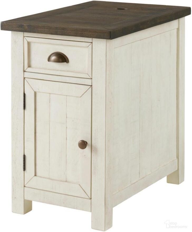 The appearance of Monterey Chairside Table With Power In Cream White And Brown designed by Martin Svensson Home in the coastal interior design. This white and brown piece of furniture was selected by 1StopBedrooms from Monterey Collection to add a touch of cosiness and style into your home. Sku: 890676. Material: Wood.