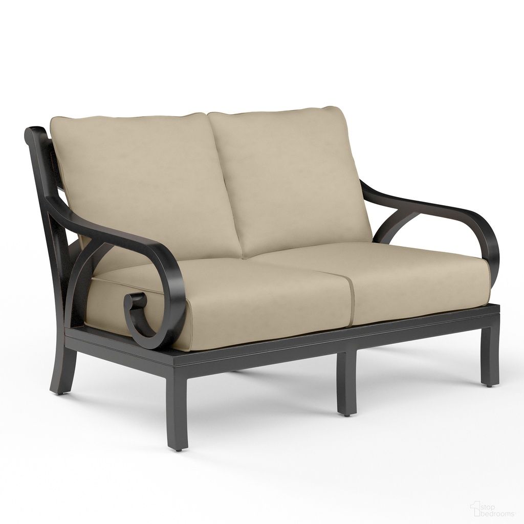 The appearance of Monterey Loveseat in Linen Stone designed by Sunset West in the traditional interior design. This linen stone piece of furniture  was selected by 1StopBedrooms from Monterey Collection to add a touch of cosiness and style into your home. Sku: SW3001-22-LSTN-STKIT. Material: Aluminum.