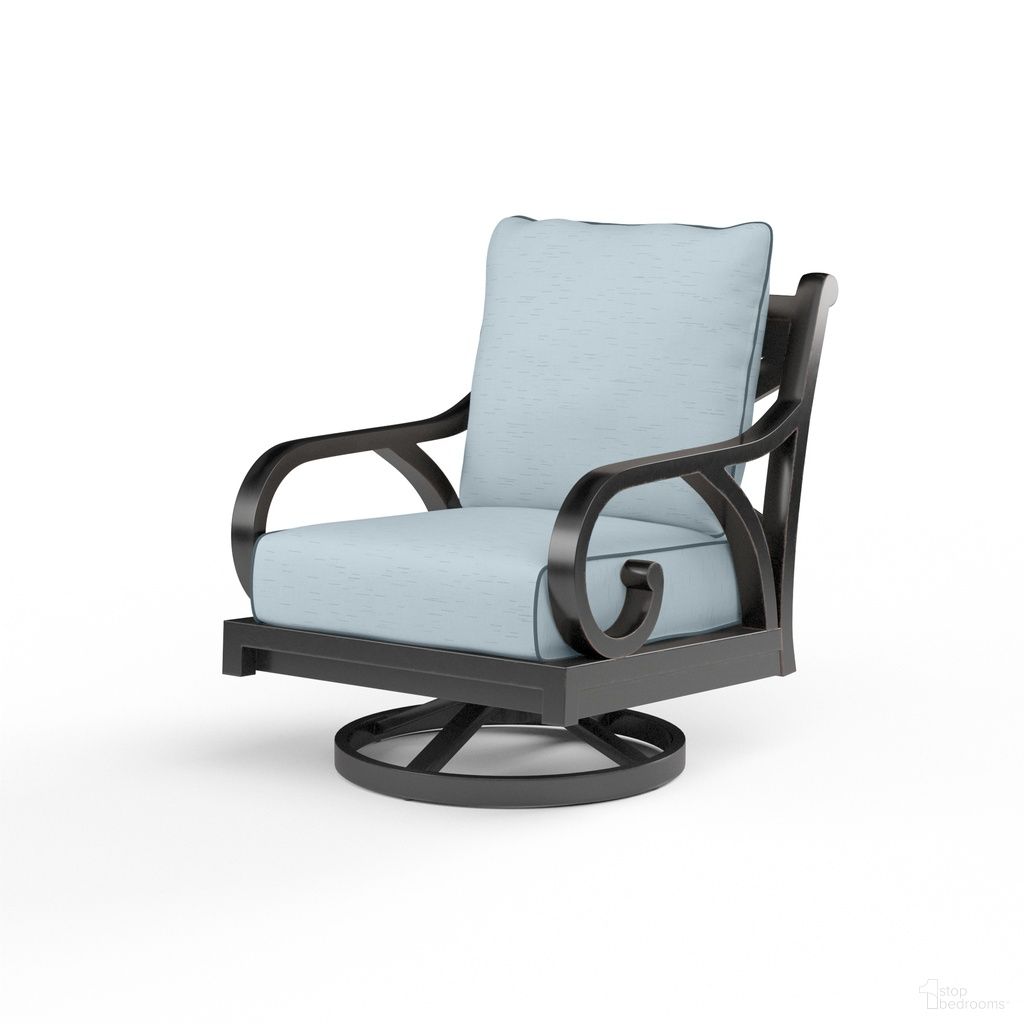 The appearance of Monterey Swivel Rocker in Canvas Skyline designed by Sunset West in the traditional interior design. This canvas skyline piece of furniture  was selected by 1StopBedrooms from Monterey Collection to add a touch of cosiness and style into your home. Sku: SW3001-21SR-14091. Material: Aluminum.