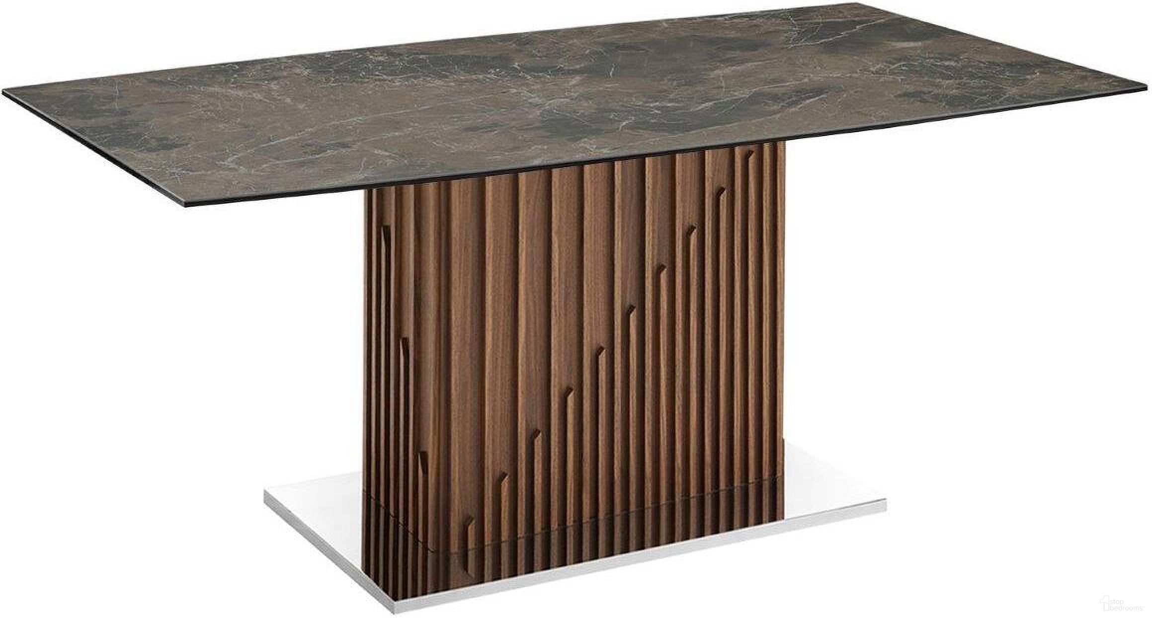 The appearance of Moon Dining Table With Walnut Base and Brown Marbled Top designed by Casabianca Home in the modern / contemporary interior design. This walnut and brown piece of furniture  was selected by 1StopBedrooms from Moon Collection to add a touch of cosiness and style into your home. Sku: TC-MFIX08WALEMP. Table Base Style: Pedestal. Material: Porcelain. Table Top Shape: Rectangular. Size: 40" x 71".