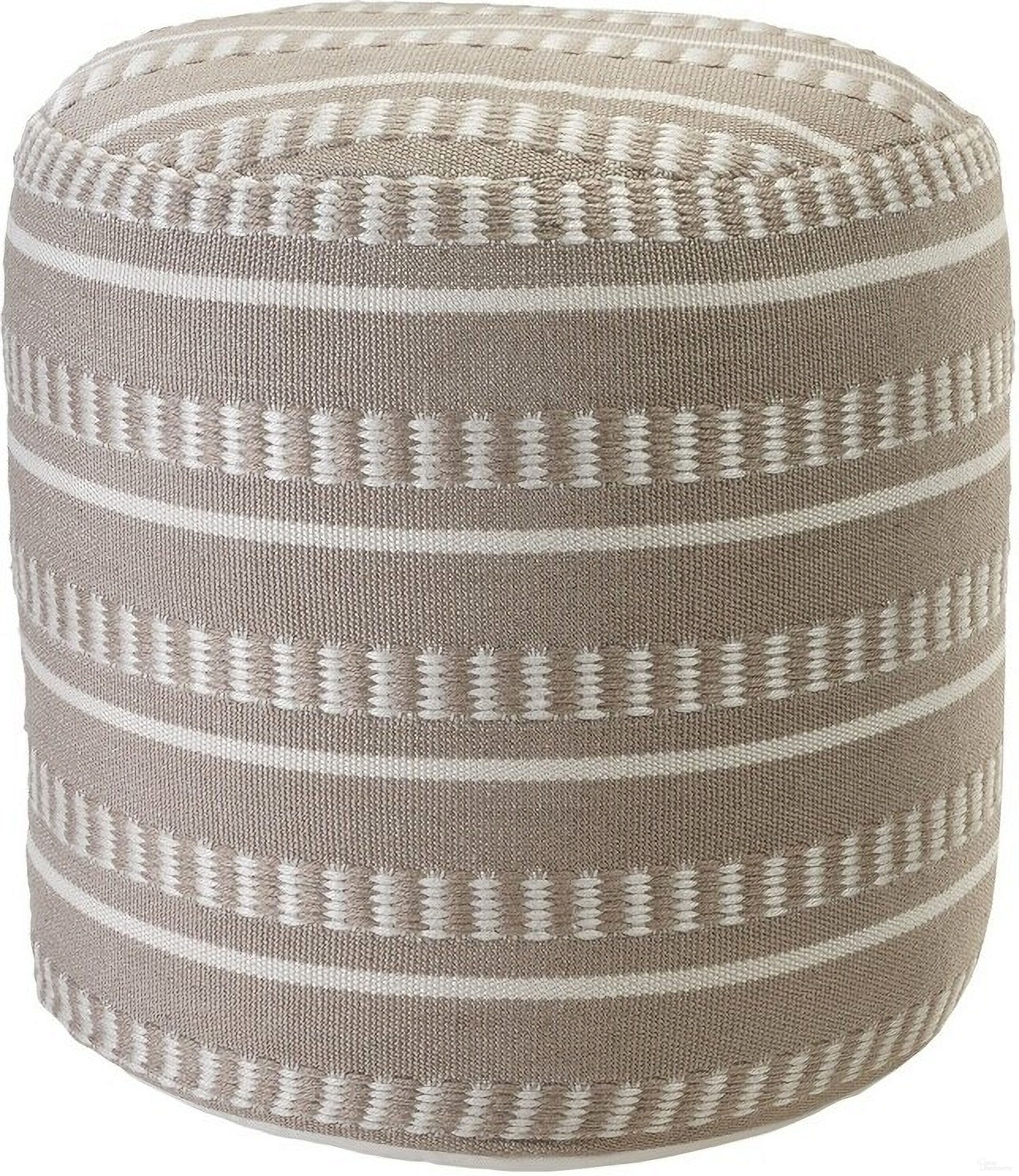 Moora Striped Hand-Woven Ottoman Pouf In Taupe