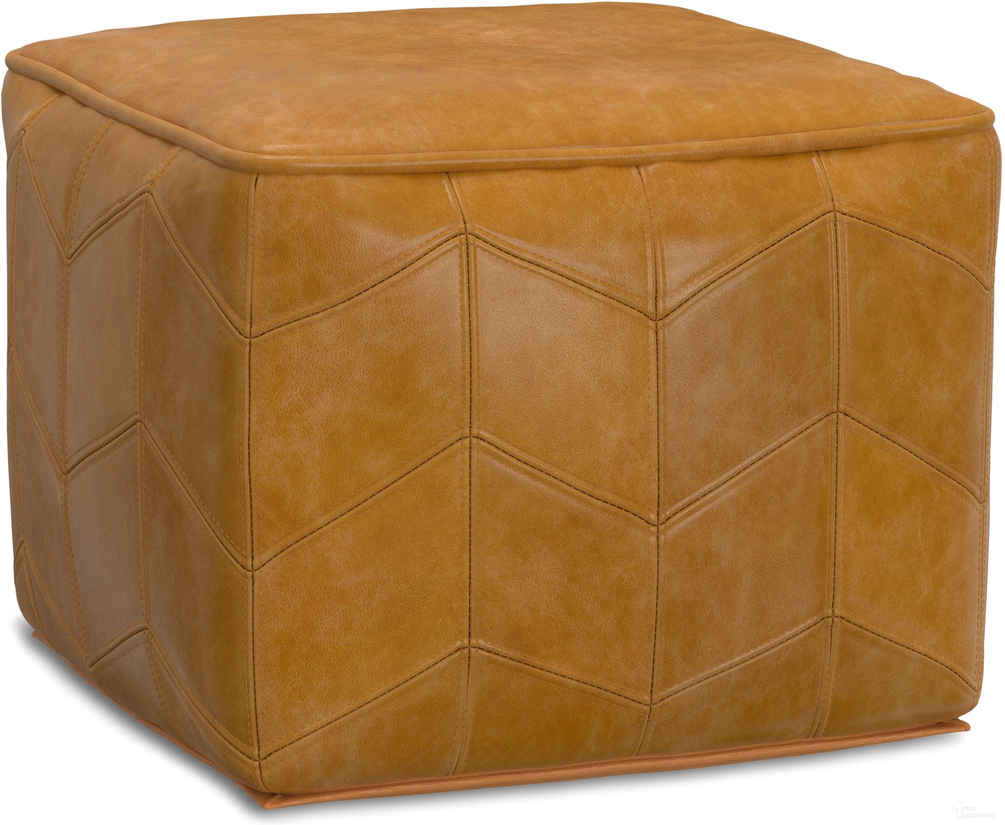 Morden Genuine Leather Square Pouf In Brown