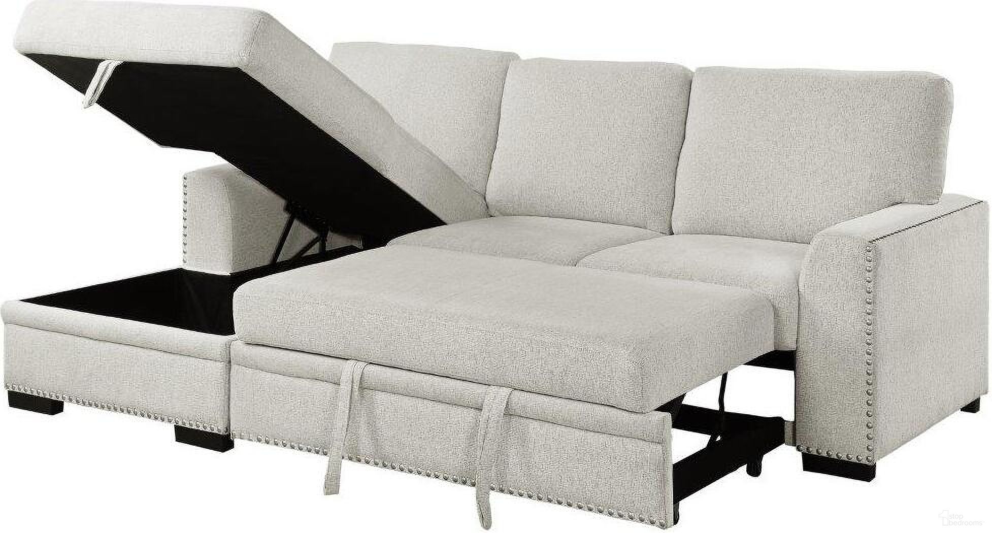 The appearance of Morelia 2-Piece Sectional with Pull-out Bed and Left Chaise with Hidden Storage In Beige designed by Homelegance in the modern / contemporary interior design. This beige piece of furniture  was selected by 1StopBedrooms from Morelia Collection to add a touch of cosiness and style into your home. Sku: 9468BE-2R;9468BE-LC. Material: Chenille. Layout: Sofa & Chaise. Orientation: LAF.