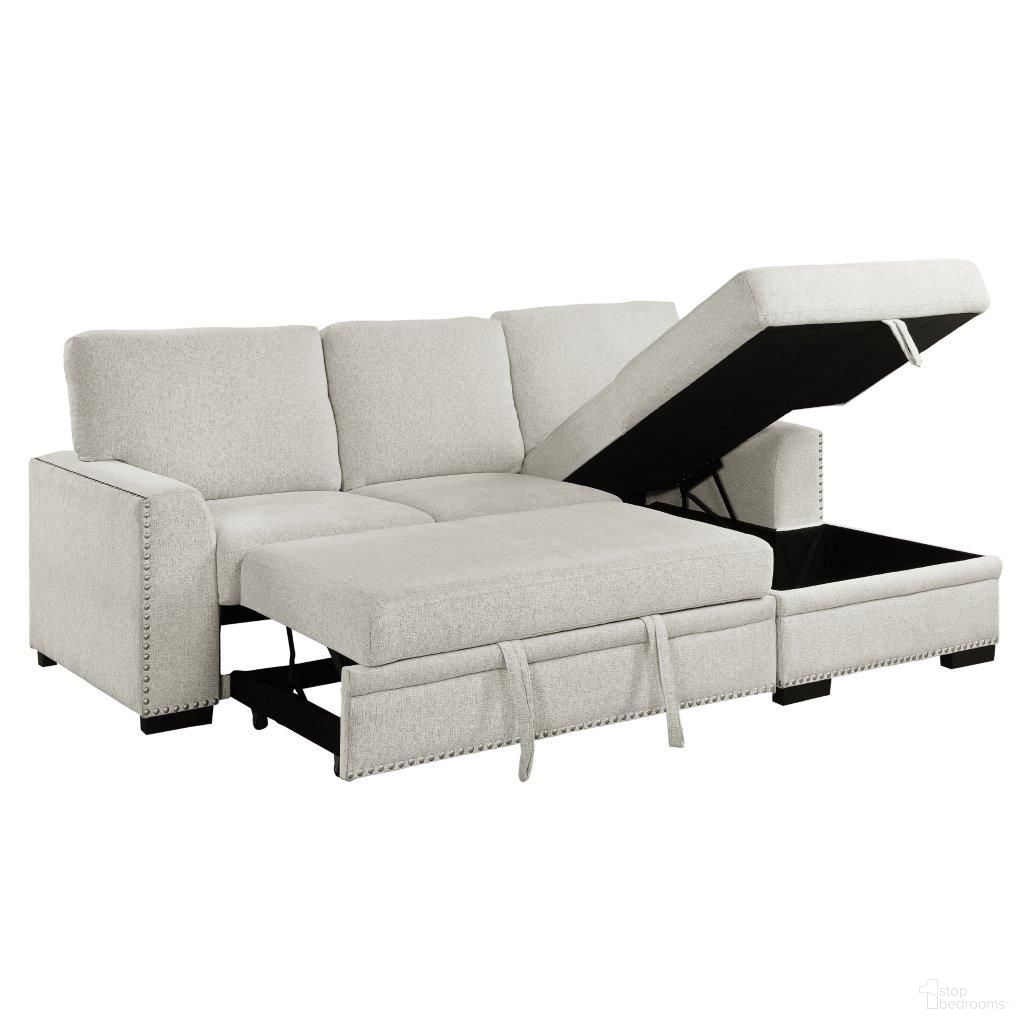 The appearance of Morelia 2-Piece Sectional with Pull-out Bed and Right Chaise with Hidden Storage In Beige designed by Homelegance in the modern / contemporary interior design. This beige piece of furniture was selected by 1StopBedrooms from Morelia Collection to add a touch of cosiness and style into your home. Sku: 9468BE-2L;9468BE-RC. Material: Chenille. Orientation: RAF.
