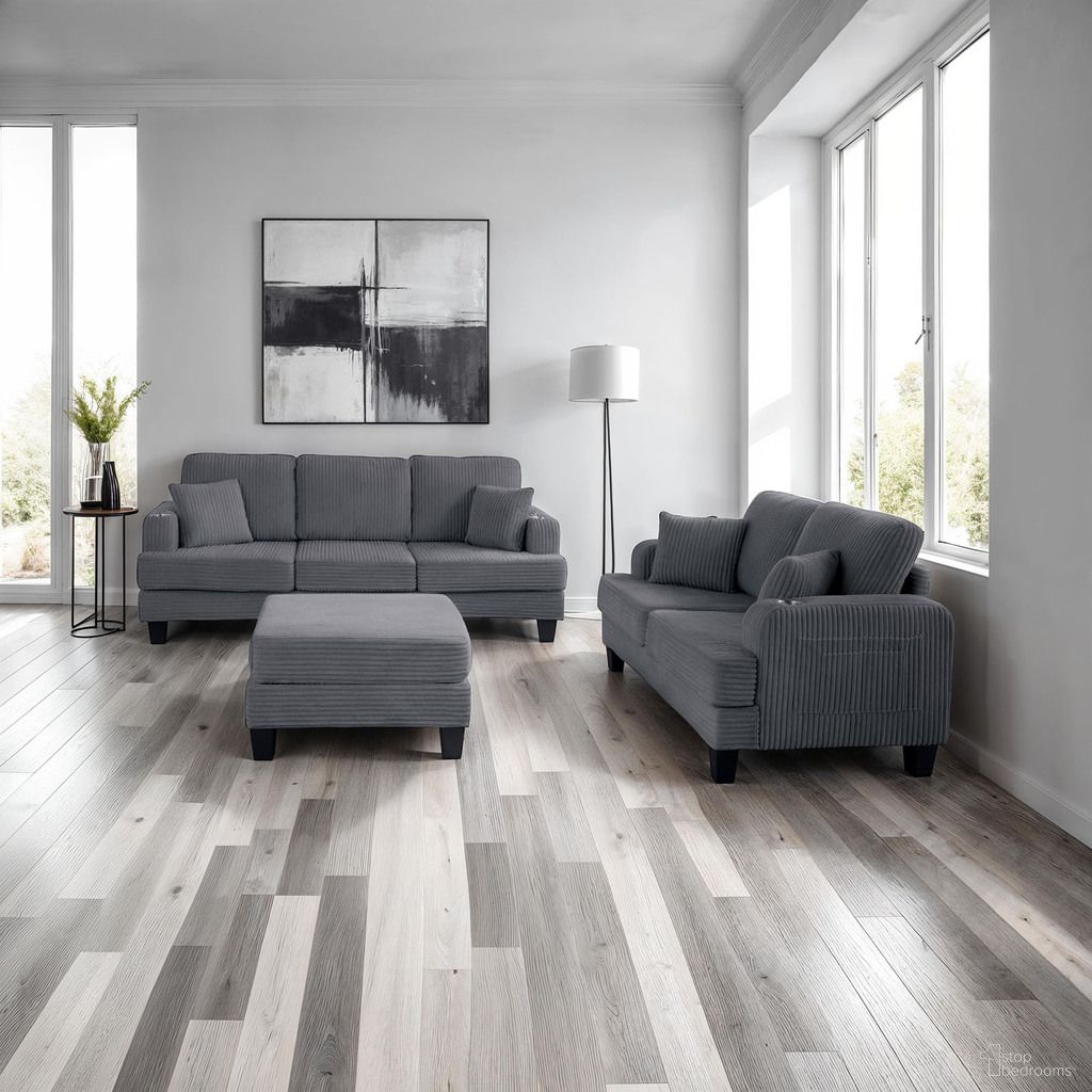 The appearance of Moretaine Sofa In Dark Gray designed by Furniture of America in the modern / contemporary interior design. This dark gray piece of furniture was selected by 1StopBedrooms from Moretaine Collection to add a touch of cosiness and style into your home. Sku: SL6932DG-SF-1;SL6932DG-SF-2. Material: Fabric.