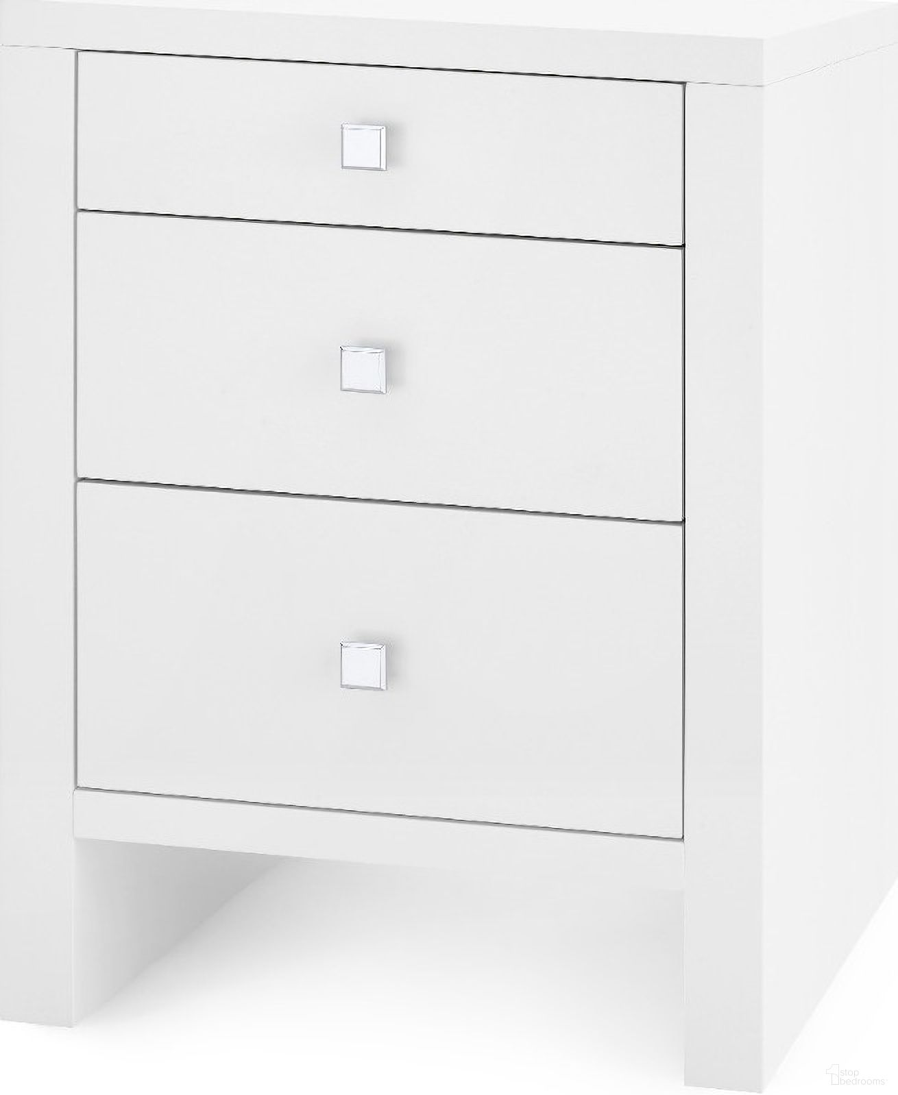 The appearance of Morgan 3-Drawer Side Table In Chiffon White designed by Villa & House in the transitional interior design. This white piece of furniture  was selected by 1StopBedrooms from Morgan Collection to add a touch of cosiness and style into your home. Sku: MOR-130-09. Material: Wood.