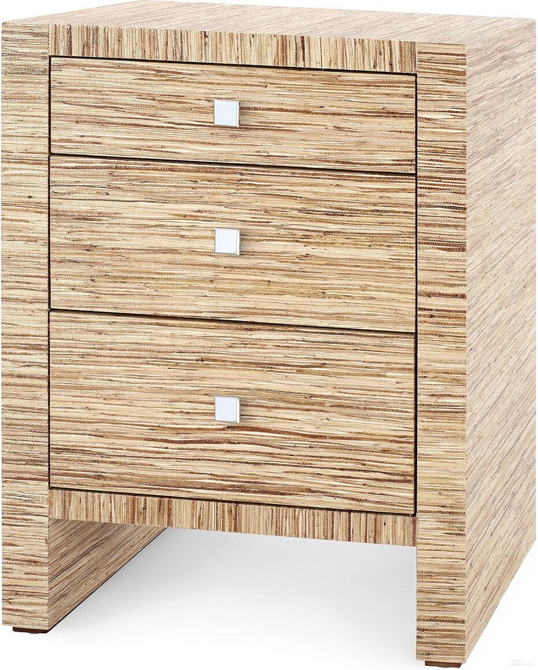 The appearance of Morgan 3-Drawer Side Table In Papyrus designed by Villa & House in the transitional interior design. This natural piece of furniture  was selected by 1StopBedrooms from Morgan Collection to add a touch of cosiness and style into your home. Sku: MOR-130-614. Material: Raffia.