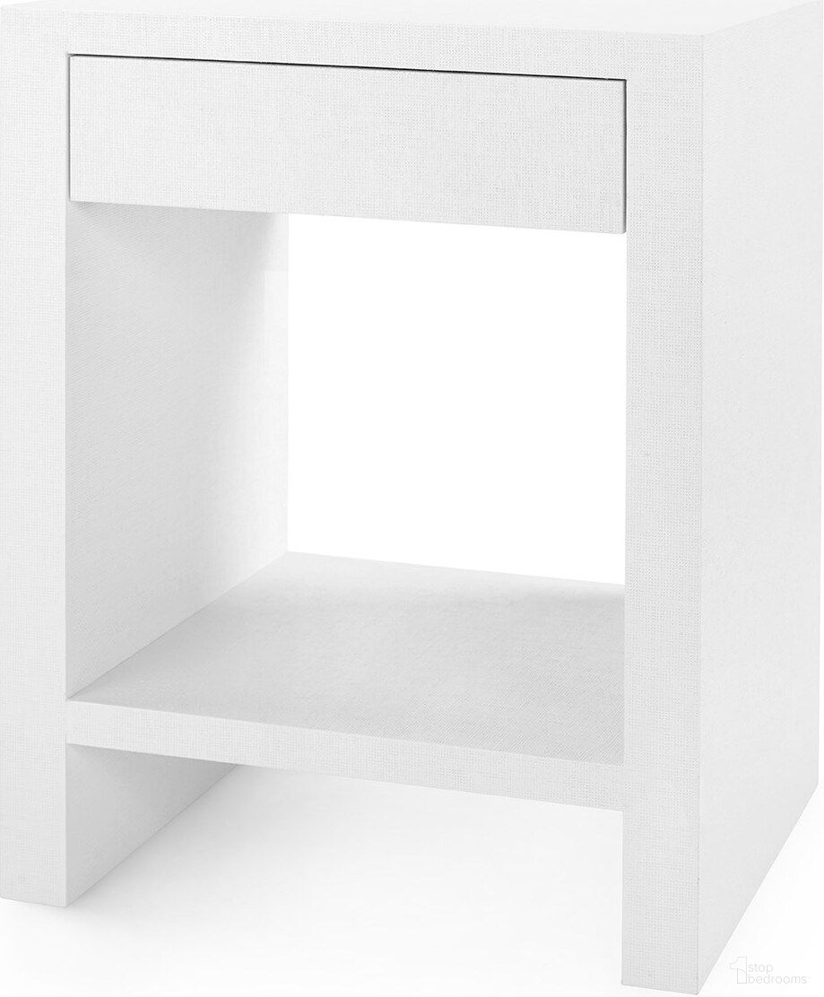 The appearance of Morgan Grasscloth 1-Drawer Side Table In Chiffon White designed by Villa & House in the transitional interior design. This white piece of furniture  was selected by 1StopBedrooms from Morgan Collection to add a touch of cosiness and style into your home. Sku: MOR-110-59.