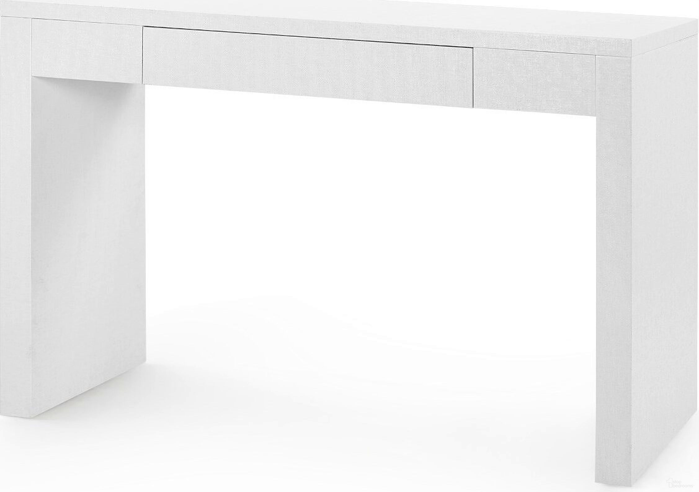 The appearance of Morgan Grasscloth Console Table In Chiffon White designed by Villa & House in the transitional interior design. This white piece of furniture  was selected by 1StopBedrooms from Morgan Collection to add a touch of cosiness and style into your home. Sku: MOR-400-59.