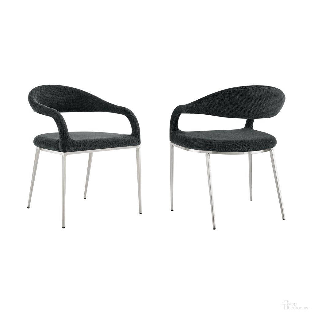 Morgan Upholstered Dining Chair with Brushed Stainless Steel and Charcoal Fabric Set of 2