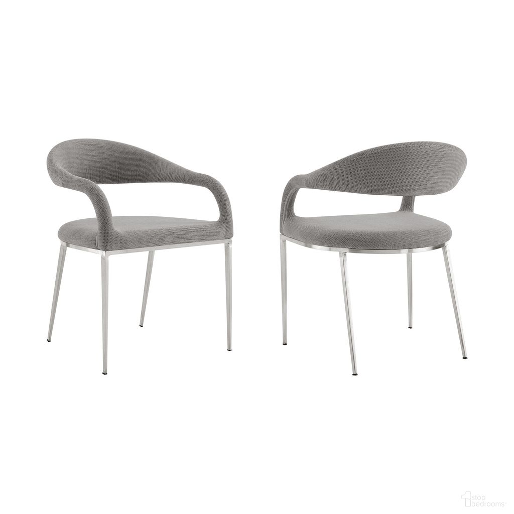 Morgan Upholstered Dining Chair with Brushed Stainless Steel and Light Gray Fabric Set of 2